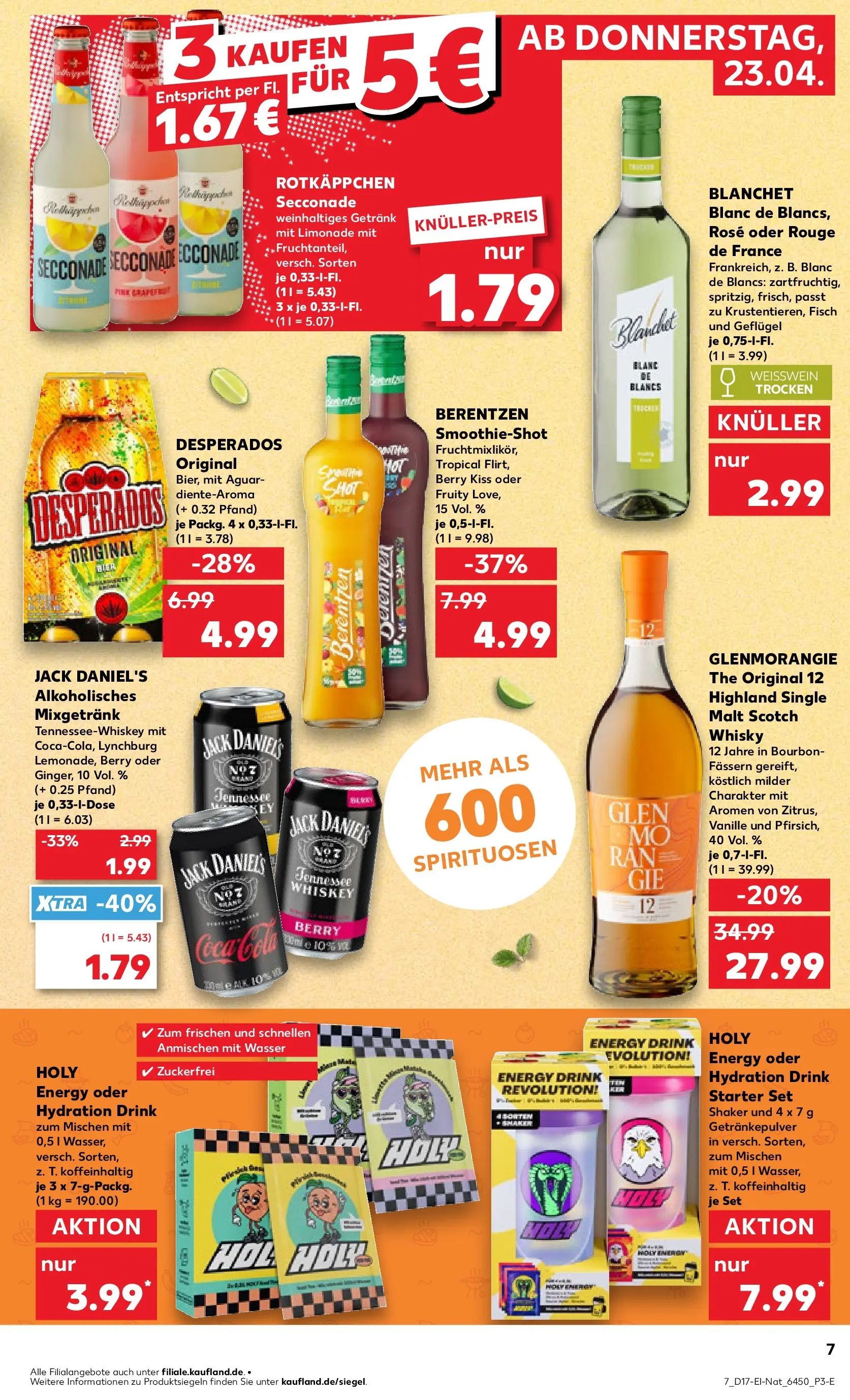 Prospekt Kaufland ab 23.04.2026 » Angebote Online zum Blättern | Seite: 7 | Produkte: Coca cola, Rotkäppchen, Whiskey, Berentzen