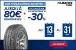 Speedy Pneus Kumho : jusqu'&agrave; 80&euro; rembours&eacute;s et -30% sur le montage - au 31.05.2026