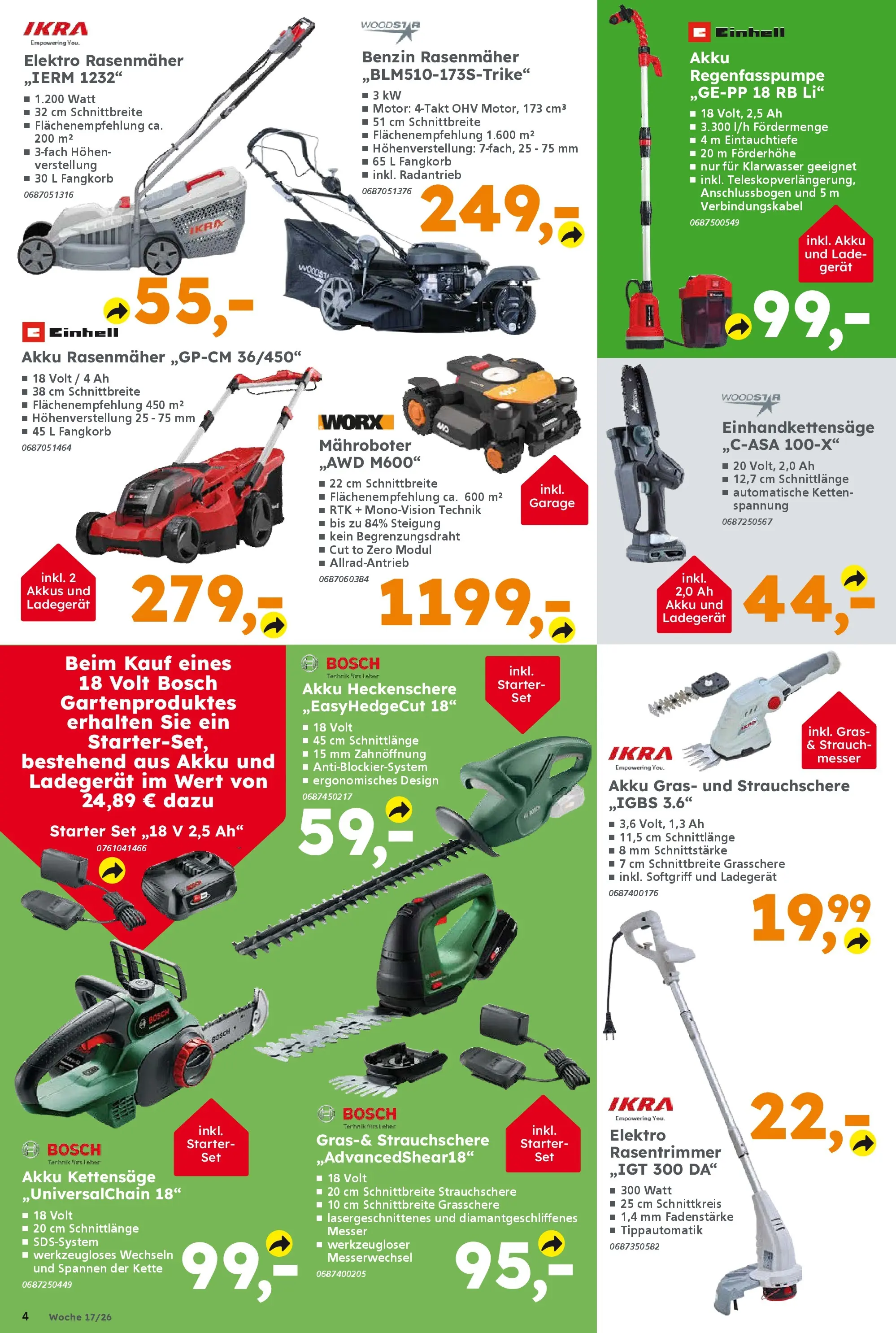 Globus Baumarkt Prospekt Heusweiler	 (ab 20.04.2026) zum Blättern | Seite: 4 | Produkte: Bosch, Rasenmäher, Ladegerät