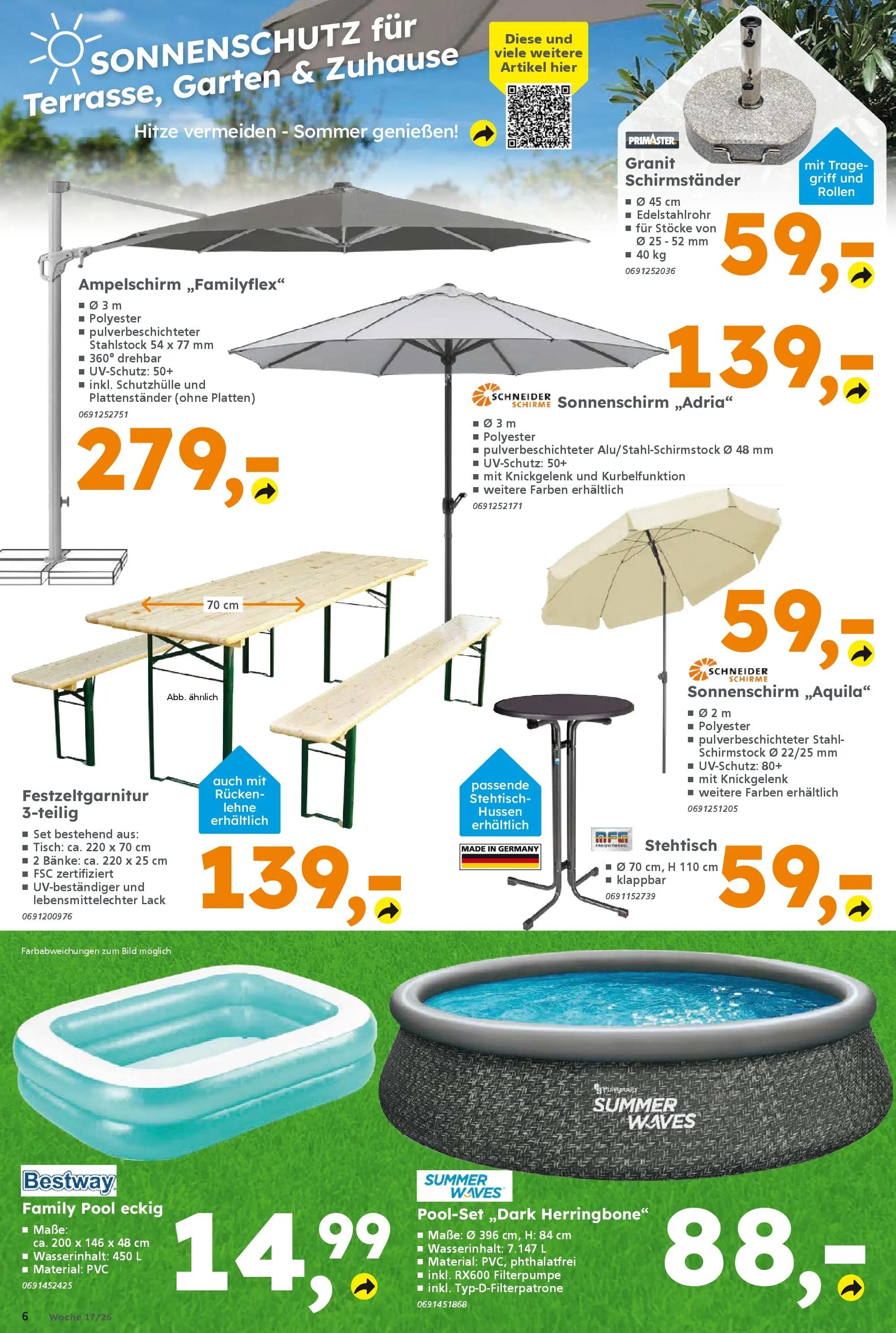 Globus Baumarkt Prospekt Heusweiler	 (ab 20.04.2026) zum Blättern | Seite: 6 | Produkte: Tisch, Schirmständer, Sonnenschirm