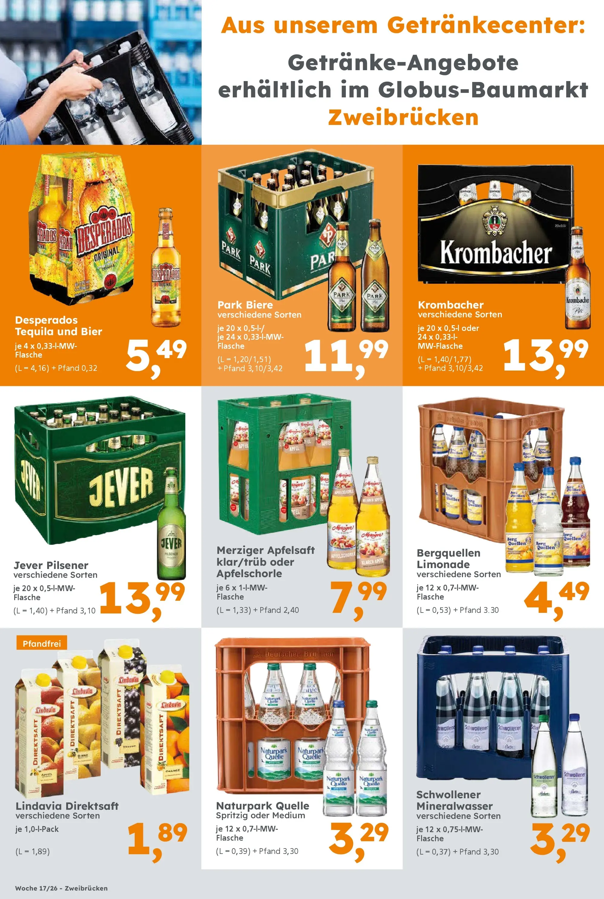 Globus Baumarkt Prospekt Homburg	 (ab 20.04.2026) zum Blättern | Seite: 16 | Produkte: Bier, Äpfel, Apfelsaft, Krombacher