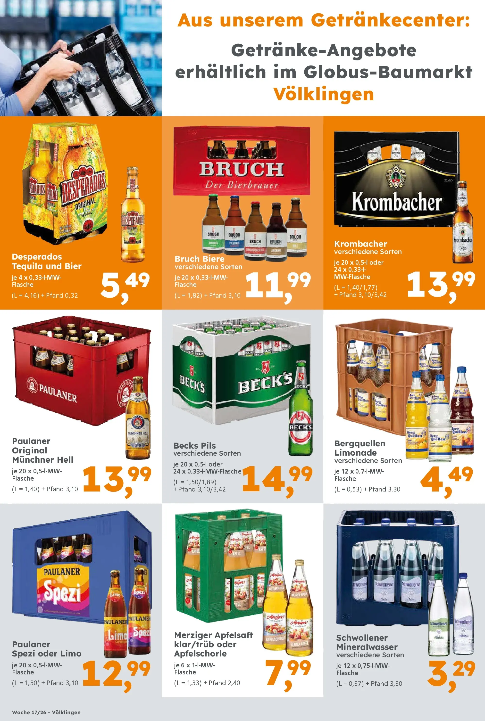 Globus Baumarkt Prospekt Heusweiler	 (ab 20.04.2026) zum Blättern | Seite: 16 | Produkte: Pils, Äpfel, Mineralwasser, Tequila
