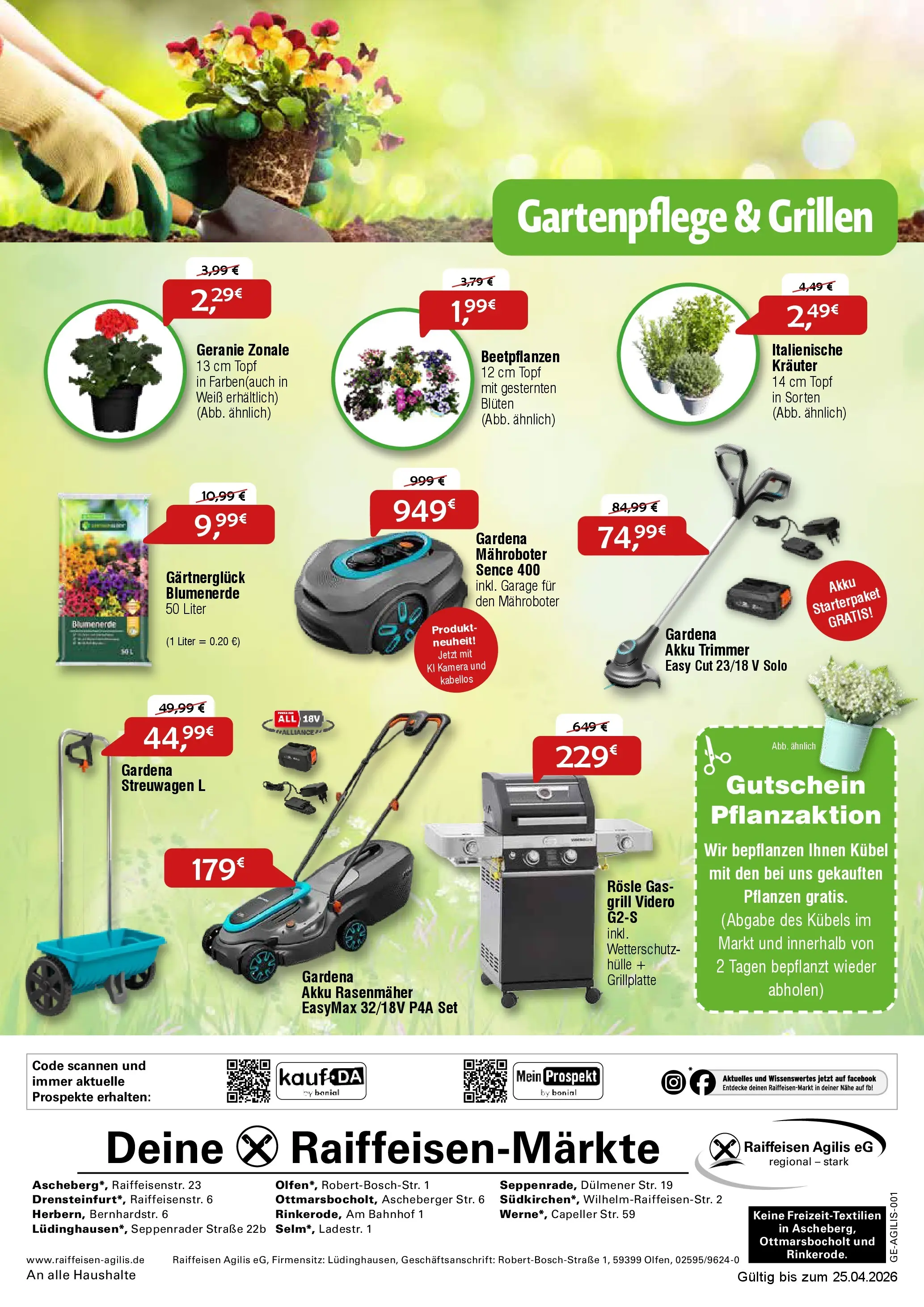 Angebote - Raiffeisen Markt Olfen - Raus in den Garten (18-25.04) (ab 17.04.2026) zum Blättern | Seite: 2 | Produkte: Kamera, Hülle, Rasenmäher, Blumenerde