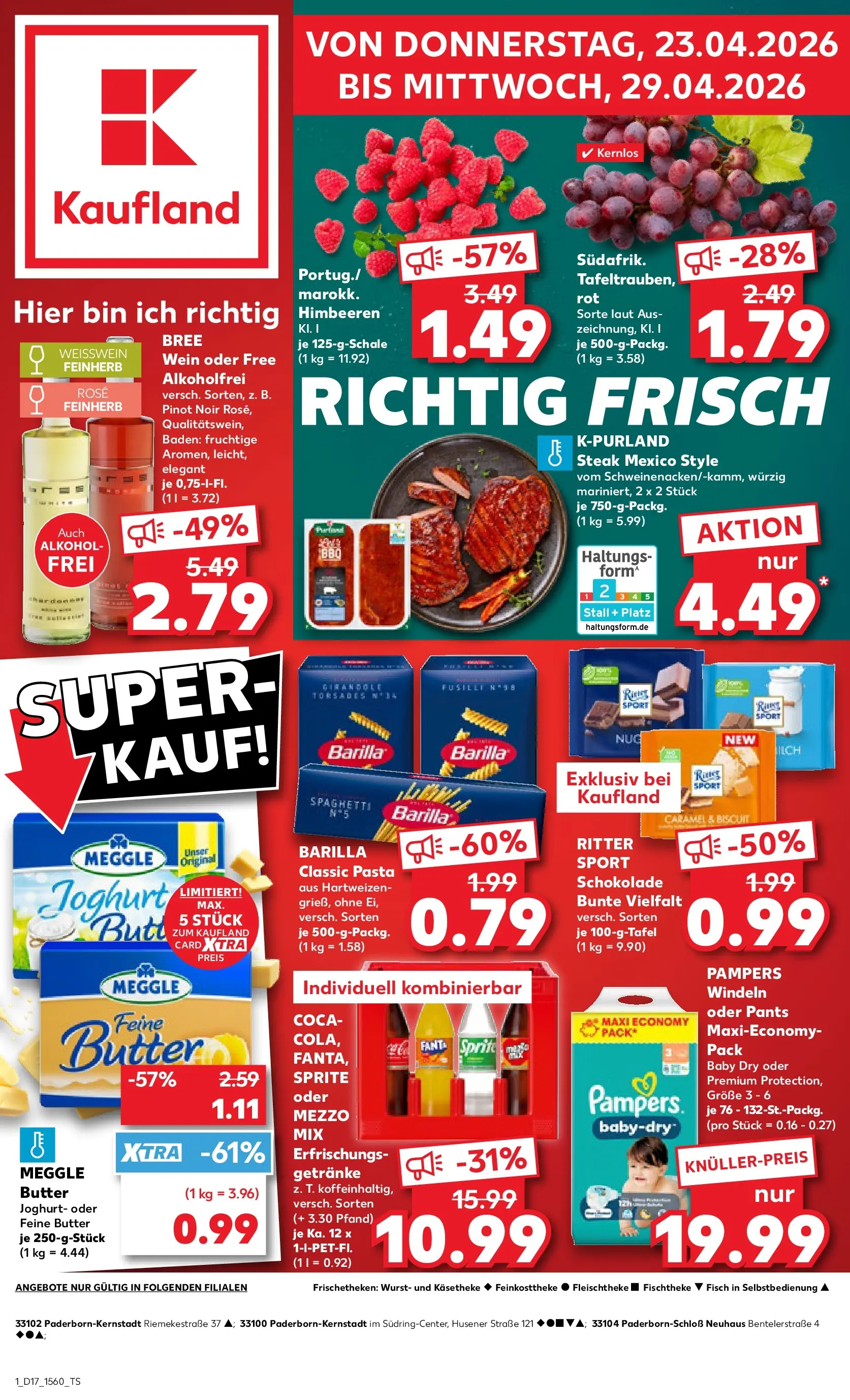 Prospekt Kaufland ab 20.04.2026 » Angebote Online zum Blättern | Seite: 13 | Produkte: Pasta, Oder mezzo mix, Wein, Meggle butter