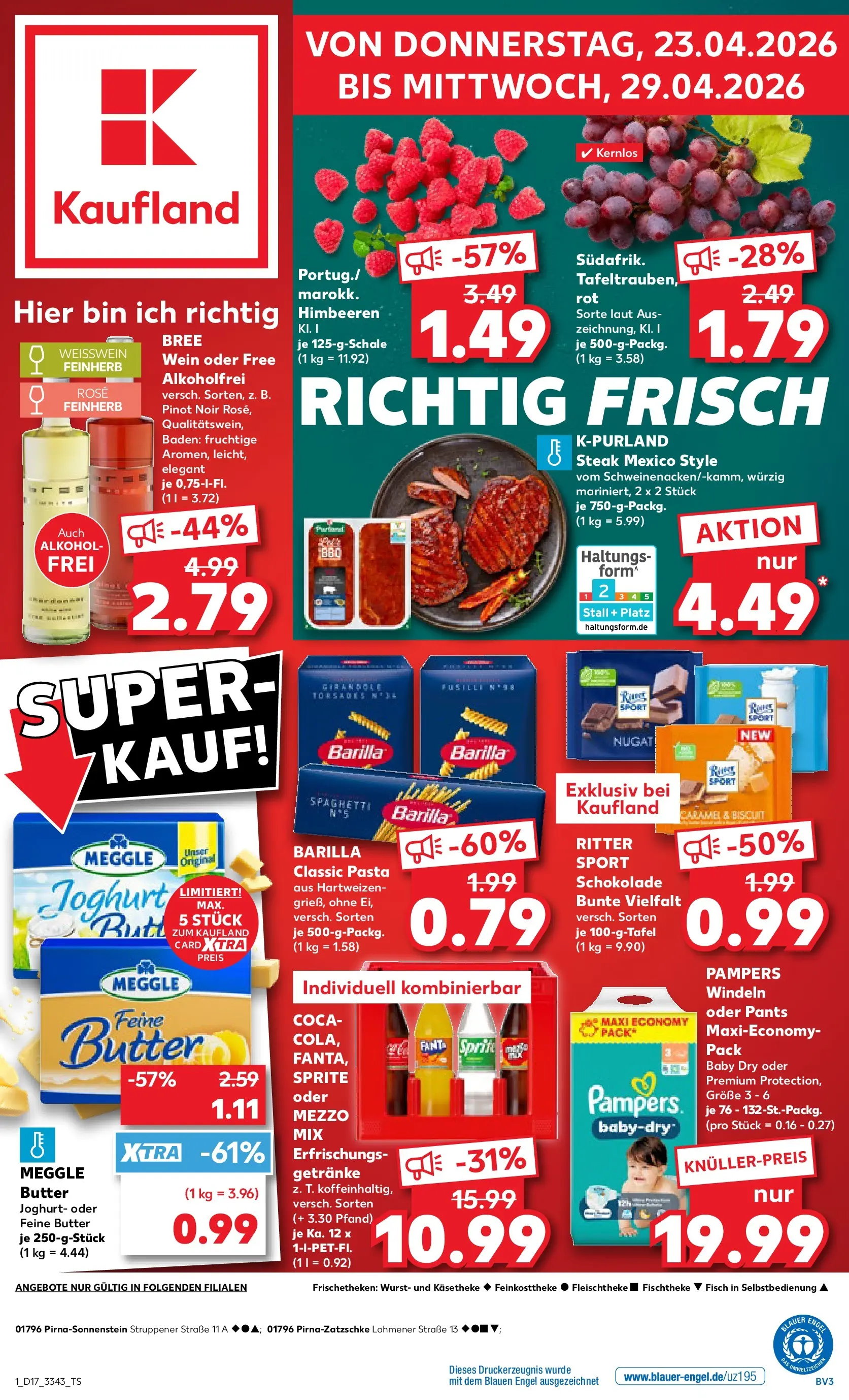 Prospekt Kaufland ab 20.04.2026 » Angebote Online zum Blättern | Seite: 13 | Produkte: Himbeeren, Schokolade, Weißwein, Pampers