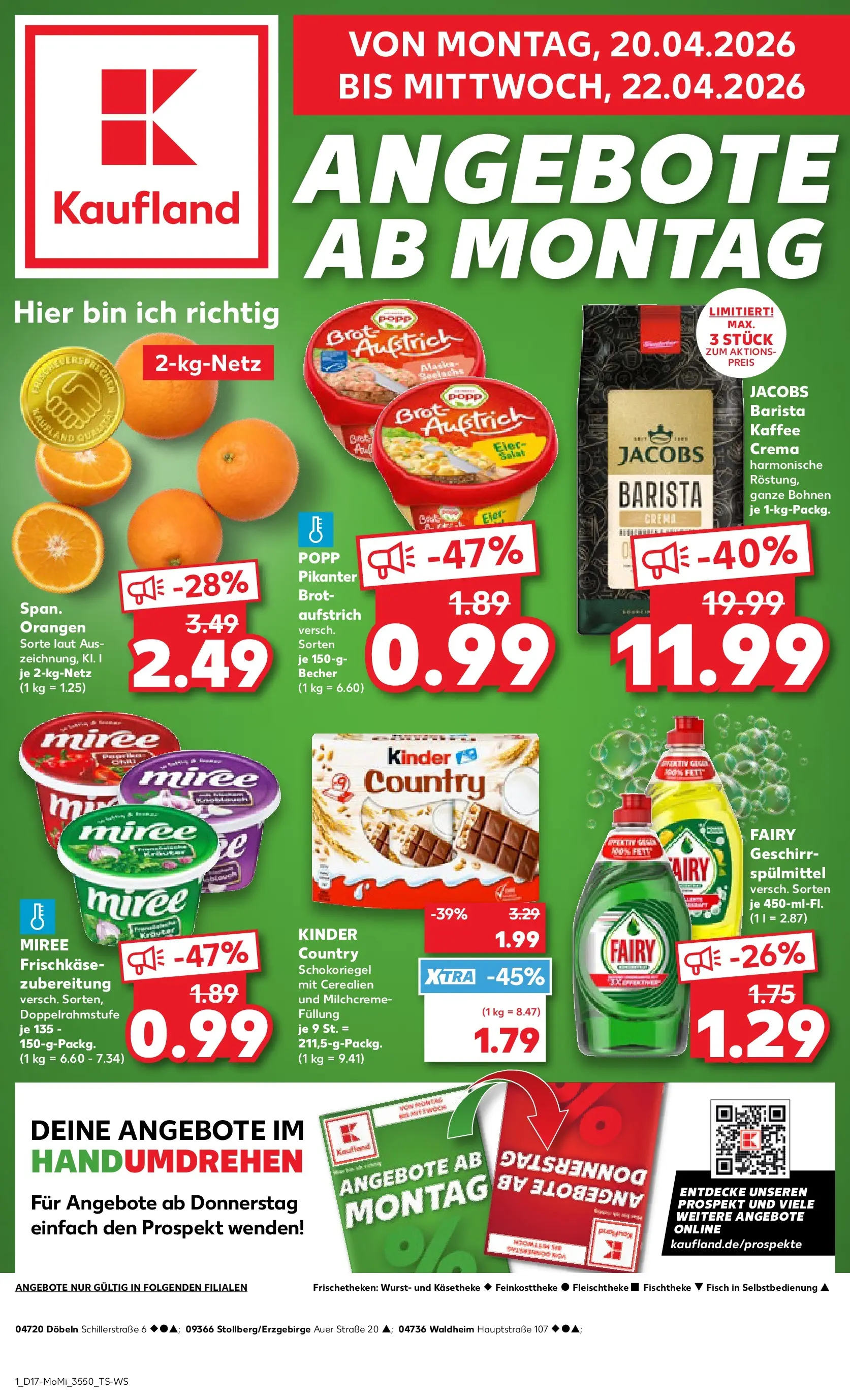 Prospekt Kaufland ab 20.04.2026 » Angebote Online zum Blättern | Seite: 1 | Produkte: Eier, Brot, Frischkase, Kinder country