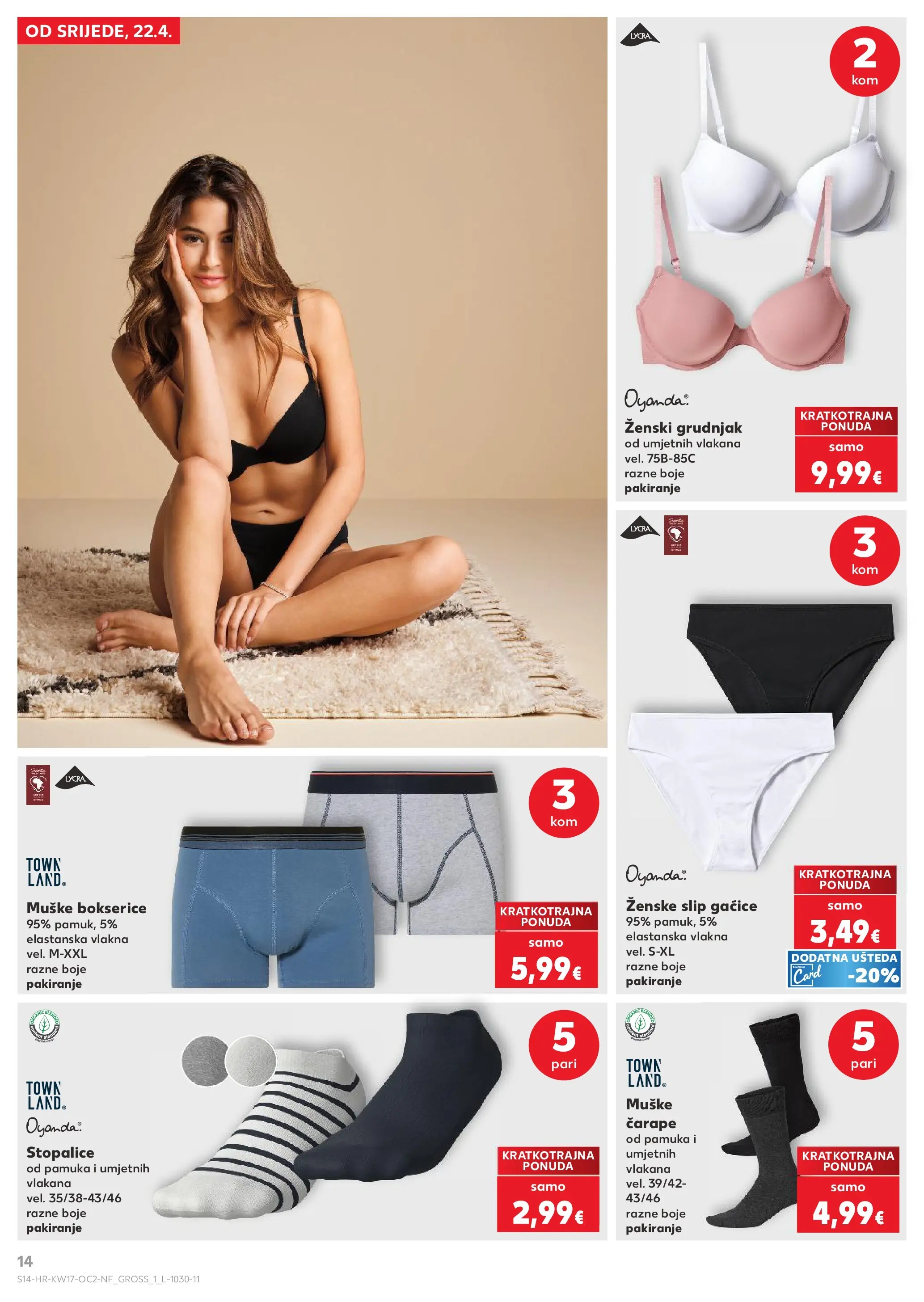 Kaufland - Kaufland katalog do 28.04.2026 novi od 21.04.2026 na listanje > letak digitalni | Stranica: 14 | Proizvodi: Gaćice, Grudnjak, Čarape, Bokserice