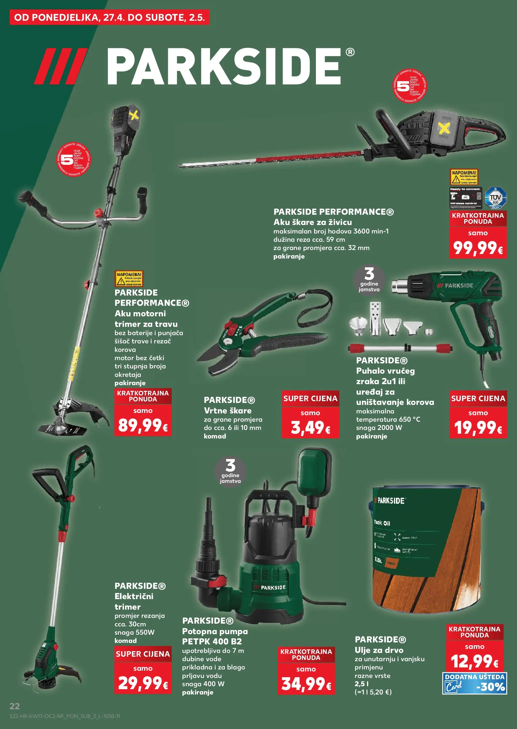 Kaufland - Kaufland katalog do 28.04.2026 novi od 21.04.2026 na listanje > letak digitalni | Stranica: 22 | Proizvodi: Škare, Potopna pumpa, Rezač, Parkside