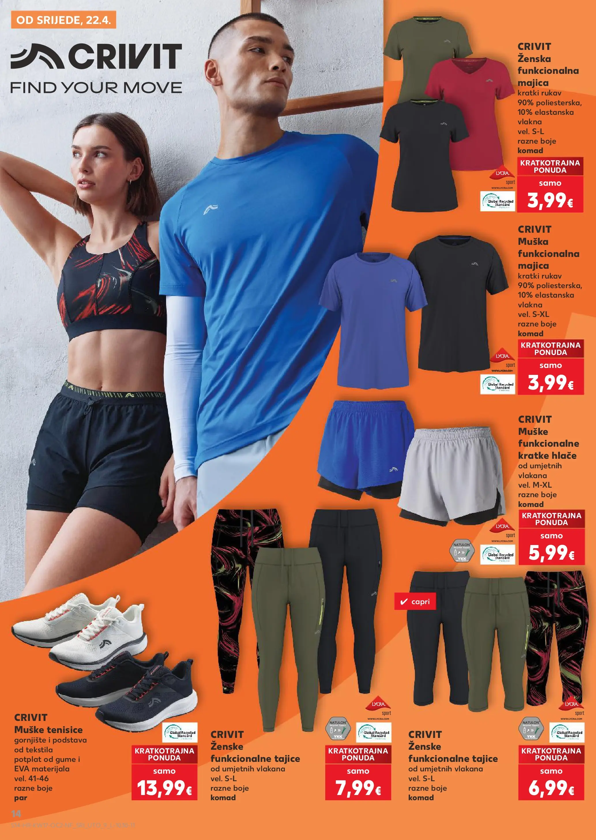 Kaufland - Kaufland katalog do 28.04.2026 novi od 21.04.2026 na listanje > letak digitalni | Stranica: 14 | Proizvodi: Hlače, Kratke hlače, Tajice, Tenisice