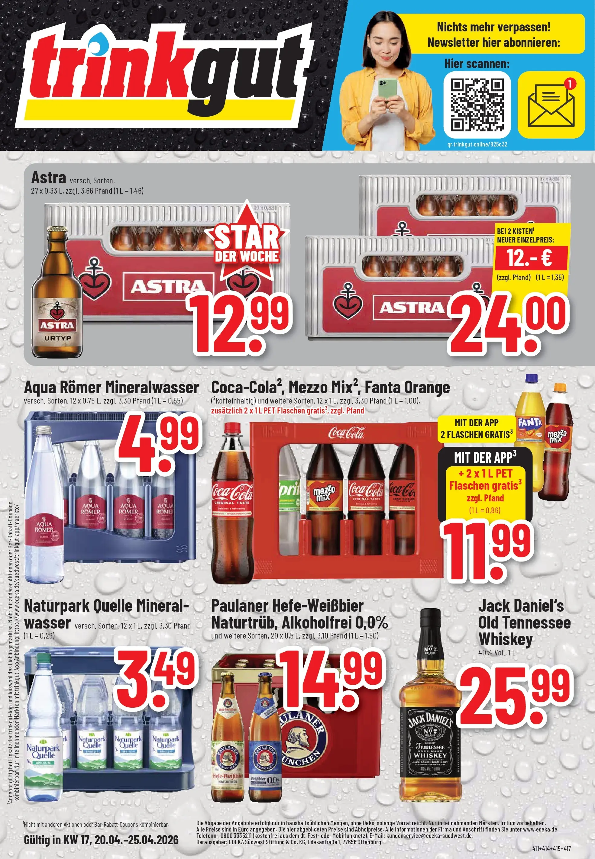 Trinkgut Prospekt Karlsbad - Langensteinbach	 (ab 20.04.2026) » Angebote online | Seite: 1 | Produkte: Coca cola, Cola, Jack Daniel's, Wasser