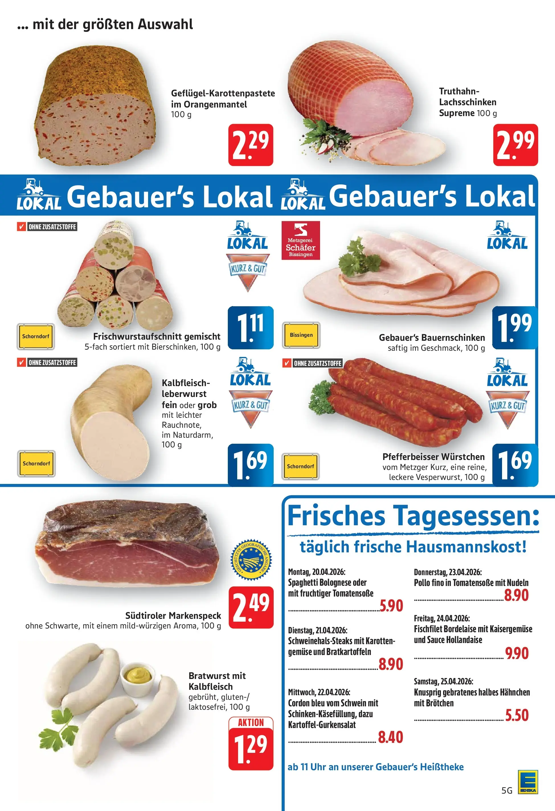 E center Prospekt Eislingen	 (ab 20.04.2026) zum Blättern | Seite: 5 | Produkte: Hahnchen, Bratwurst, Gemüse, Uhr