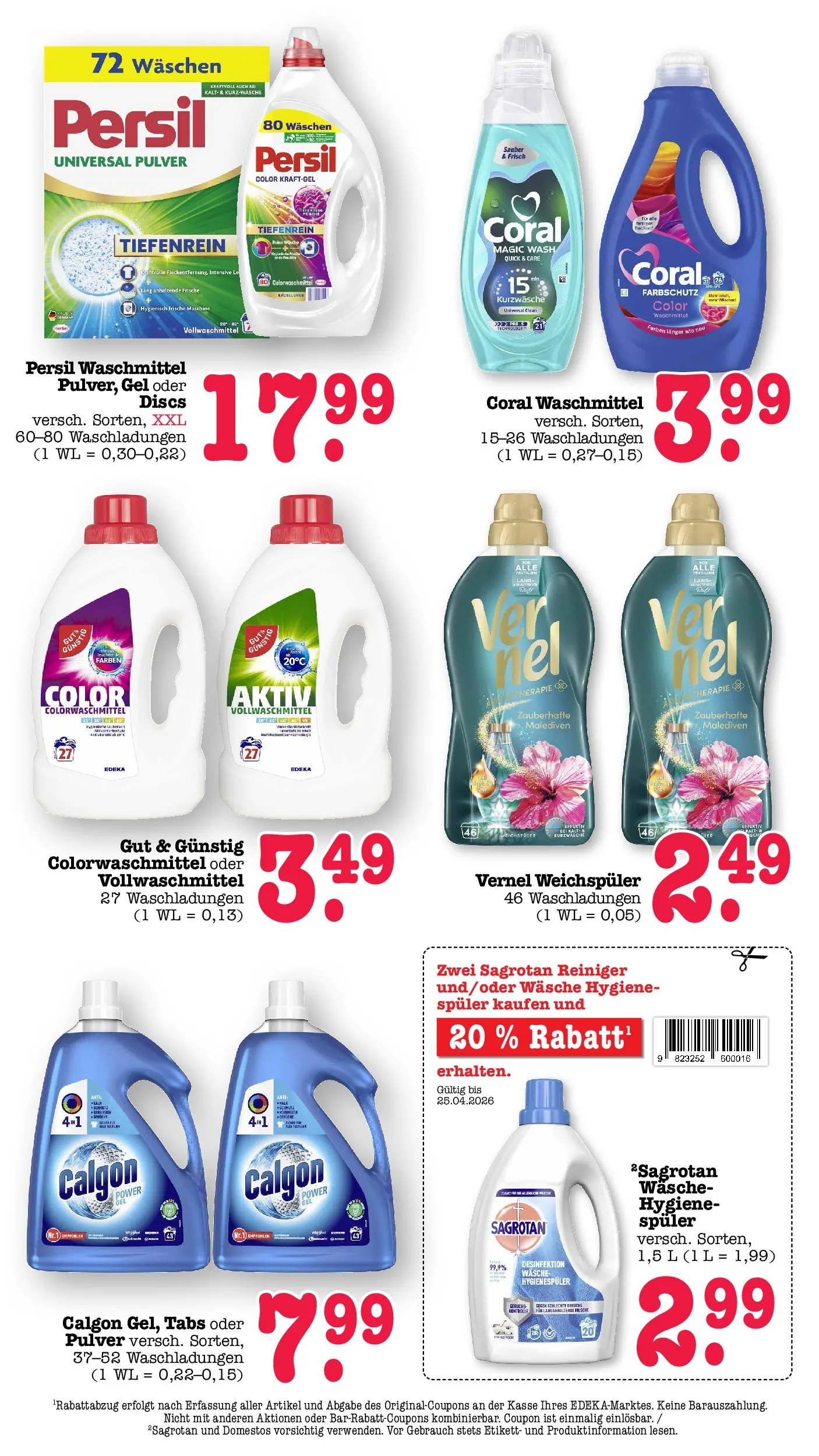 E center Prospekt Kuppenheim-Oberndorf	 (ab 20.04.2026) zum Blättern | Seite: 65 | Produkte: Coral, Weichspüler, Waschmittel, Persil