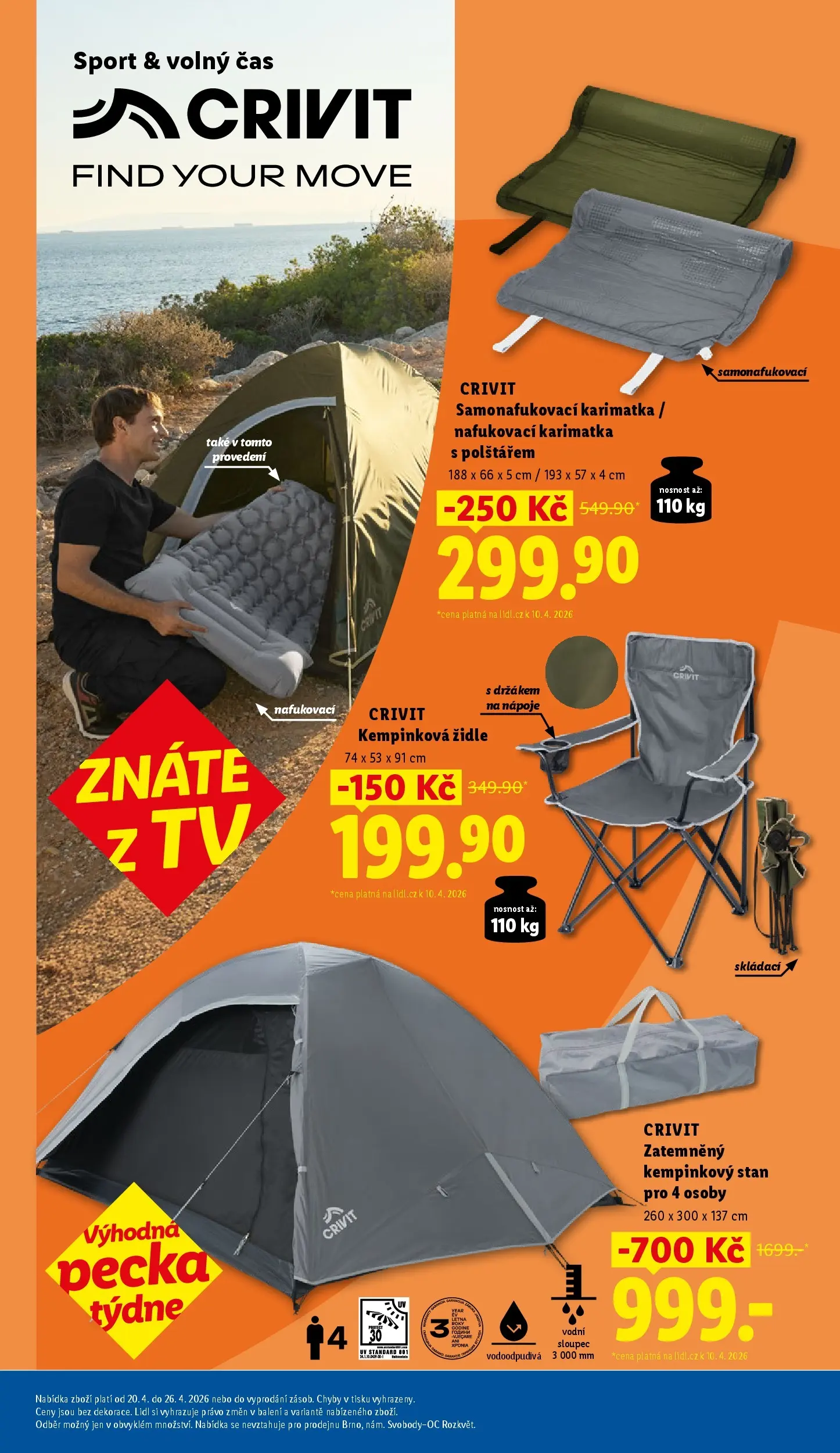 Lidl leták od 19.04.2026 - Nový akční leták | Strana: 31 | Produkty: Samonafukovací karimatka, Tv, Karimatka, Stan