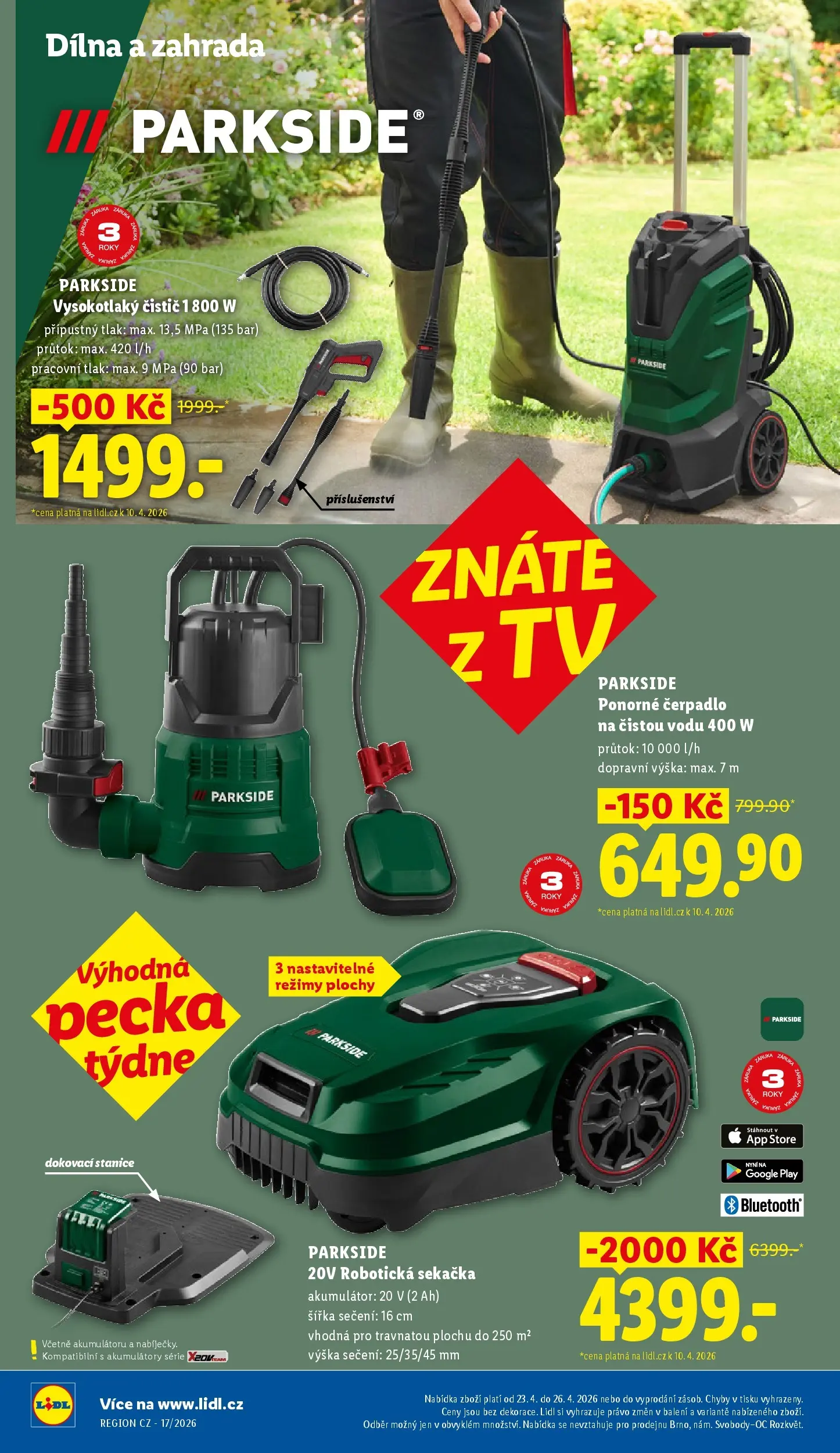 Lidl leták od 19.04.2026 - Nový akční leták | Strana: 10 | Produkty: Tv, Sekačka, Ponorné čerpadlo, Vysokotlaký čistič