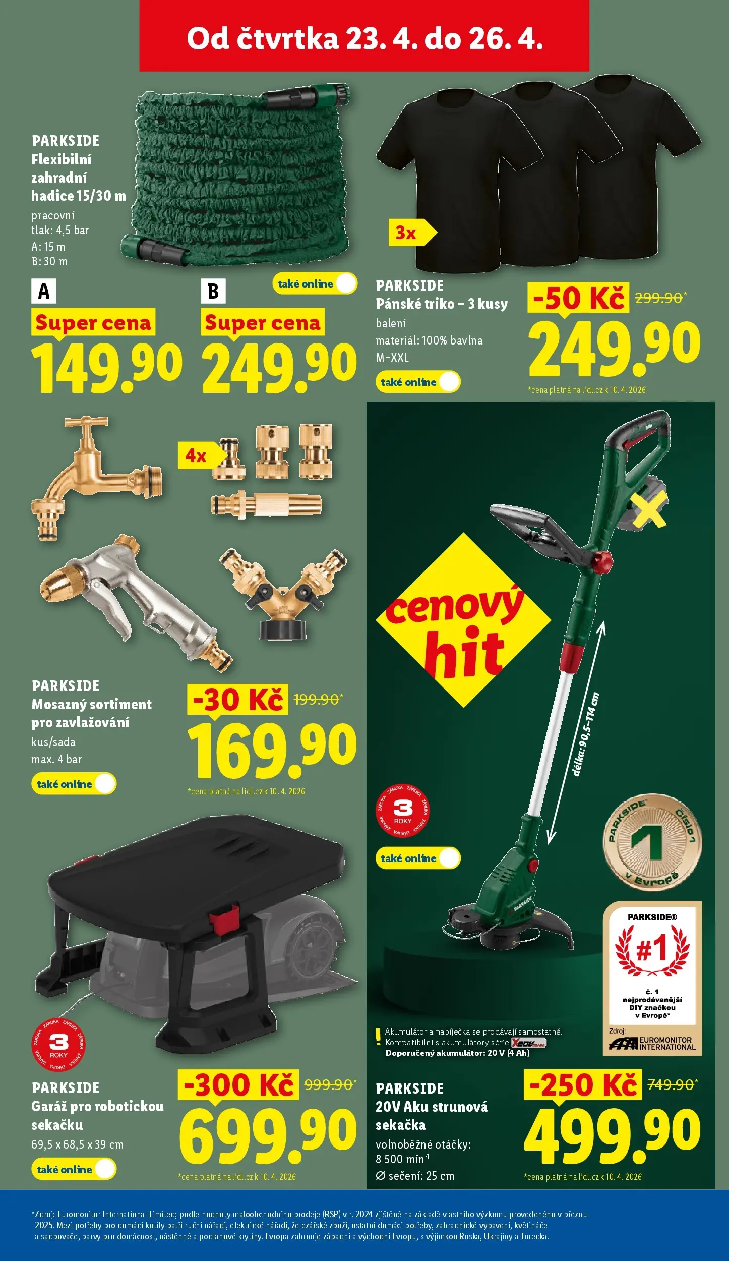 Lidl leták od 19.04.2026 - Nový akční leták | Strana: 11 | Produkty: Strunová sekačka, Zahradní hadice, Aku strunová sekačka, Barvy