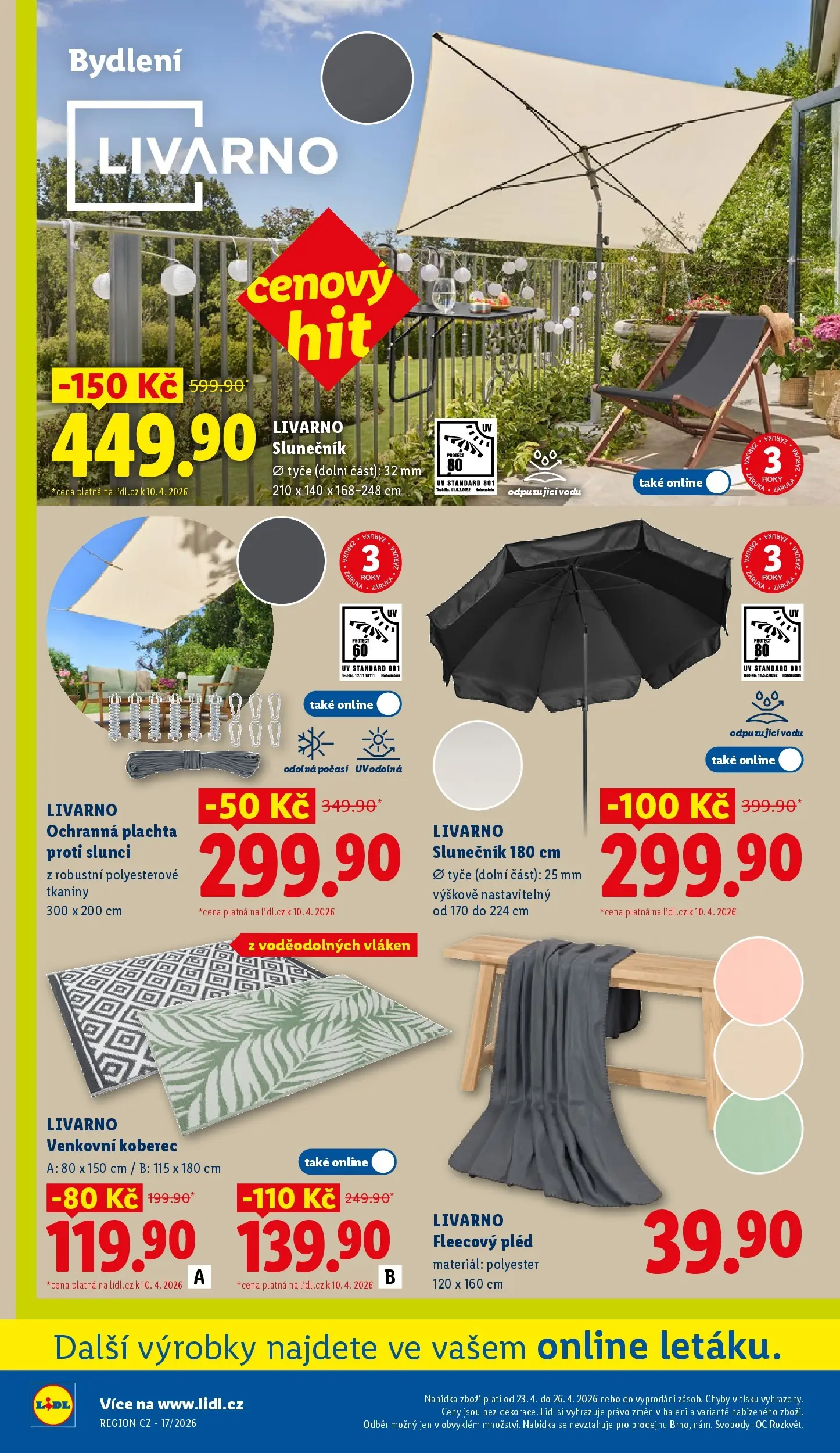 Lidl leták od 19.04.2026 - Nový akční leták | Strana: 16 | Produkty: Venkovní koberec, Koberec, Slunečník, Plachta