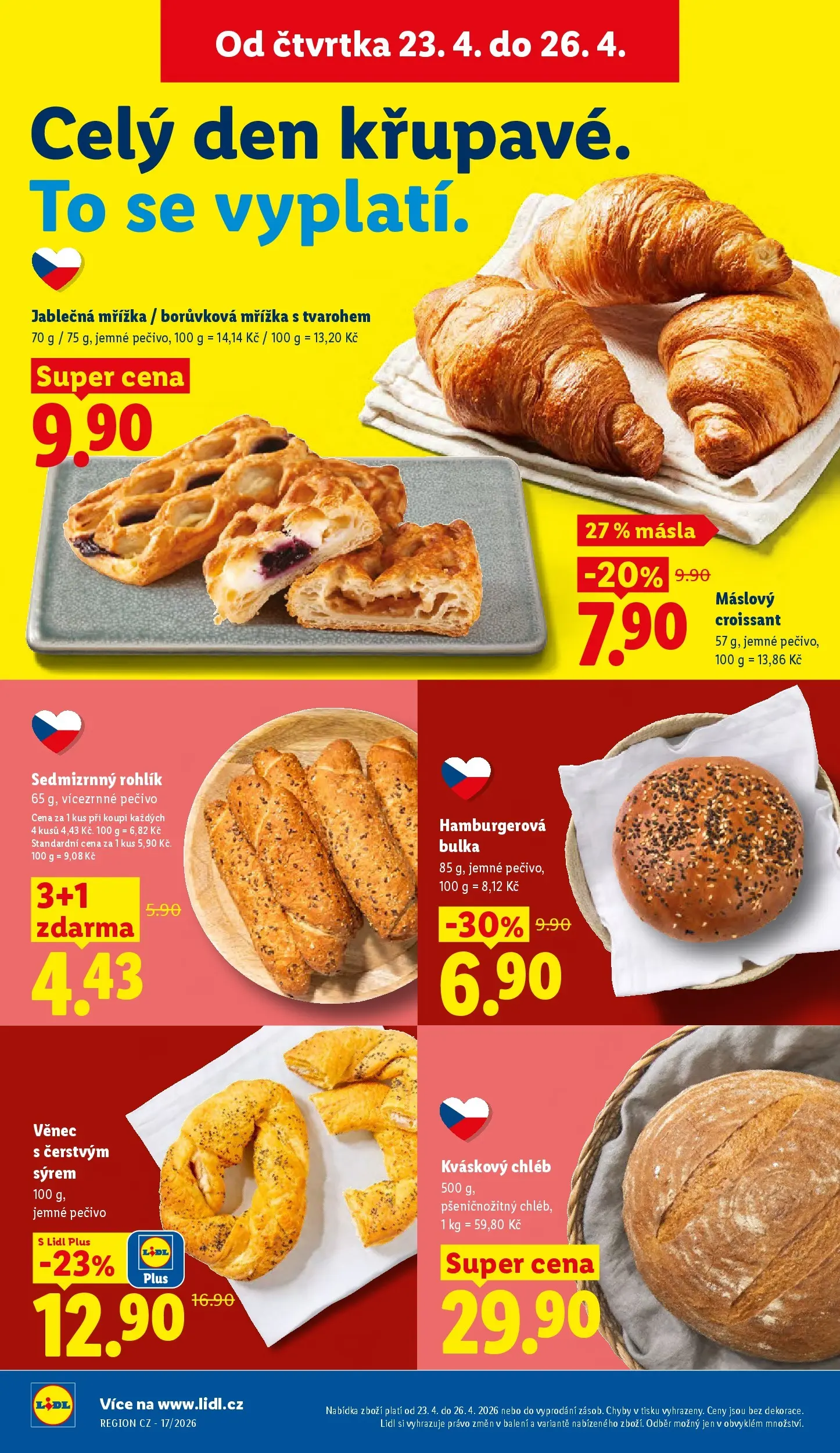 Lidl leták od 22.04.2026 - Nový akční leták | Strana: 12 | Produkty: Kváskový chléb, Hamburgerová bulka, Pečivo, Croissant