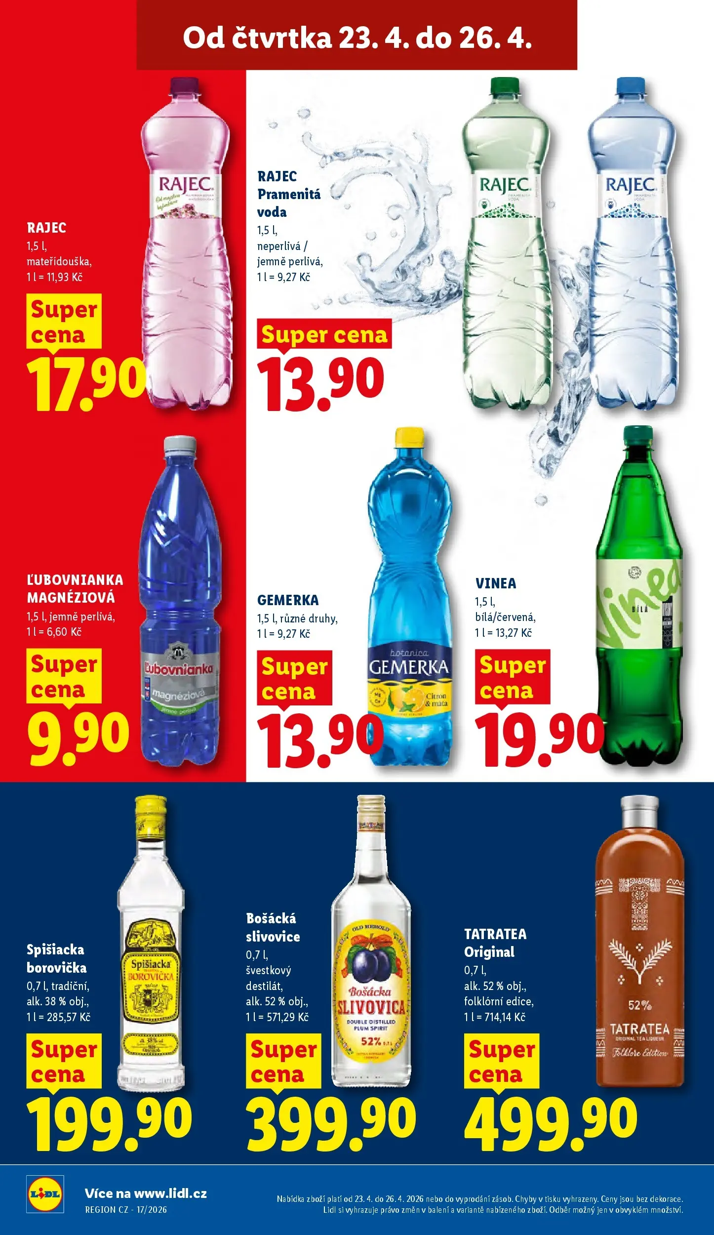 Lidl leták od 22.04.2026 - Nový akční leták | Strana: 22 | Produkty: Voda, Vinea, Tatratea, Bošácká slivovice