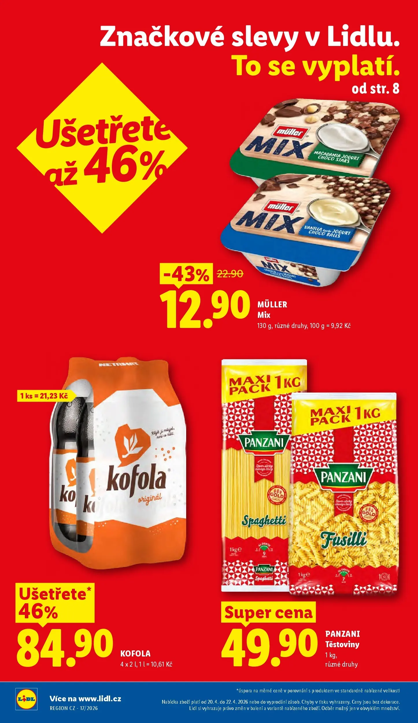 Lidl leták od 19.04.2026 - Nový akční leták | Strana: 2 | Produkty: Jogurt, Těstoviny, Kofola, Těstoviny Panzani