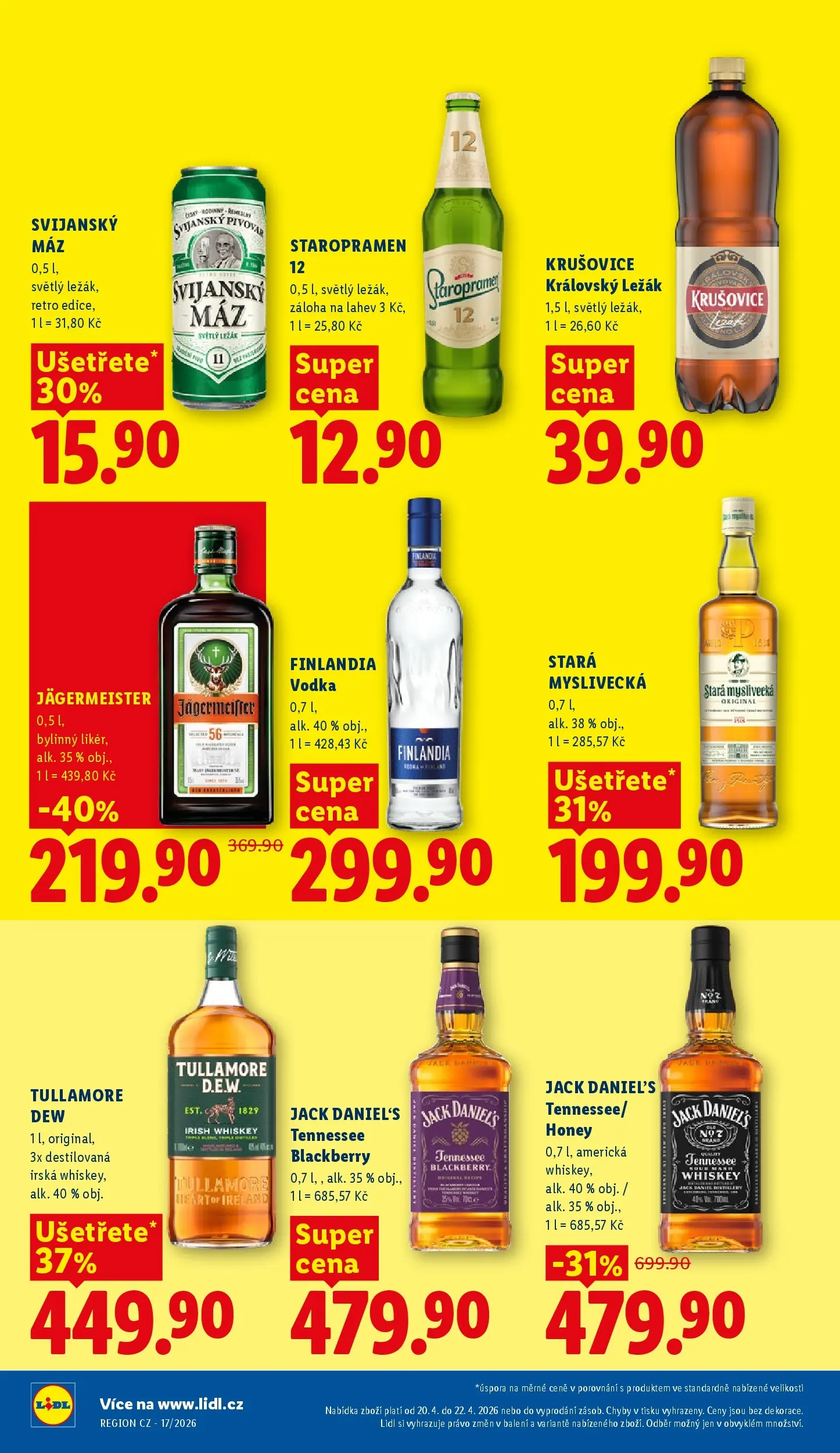 Lidl leták od 19.04.2026 - Nový akční leták | Strana: 20 | Produkty: Vodka, Stará myslivecká, Finlandia vodka, Jack Daniel’s