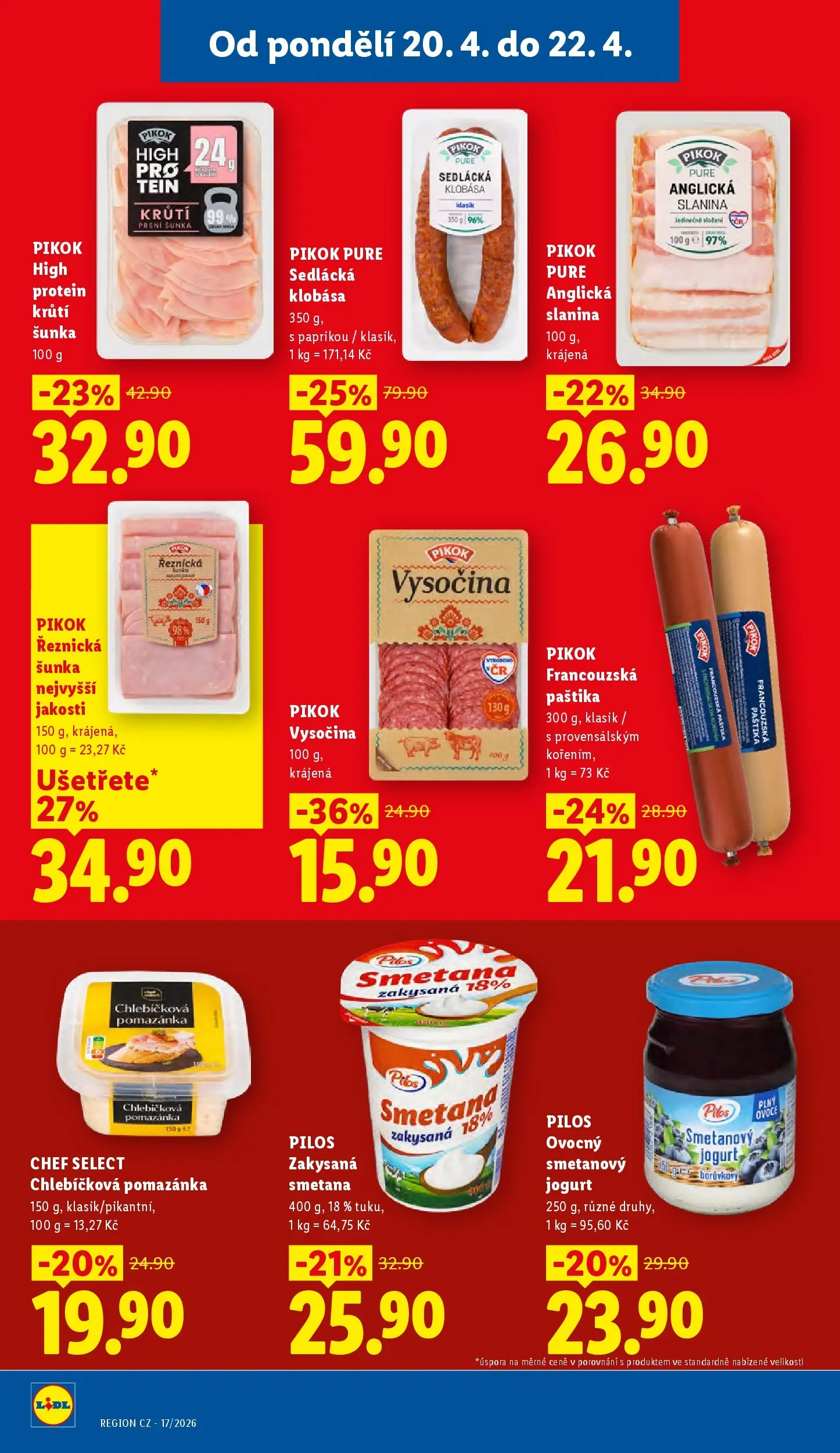 Lidl leták od 19.04.2026 - Nový akční leták | Strana: 22 | Produkty: Šunka, Smetana, Pomazánka, Protein