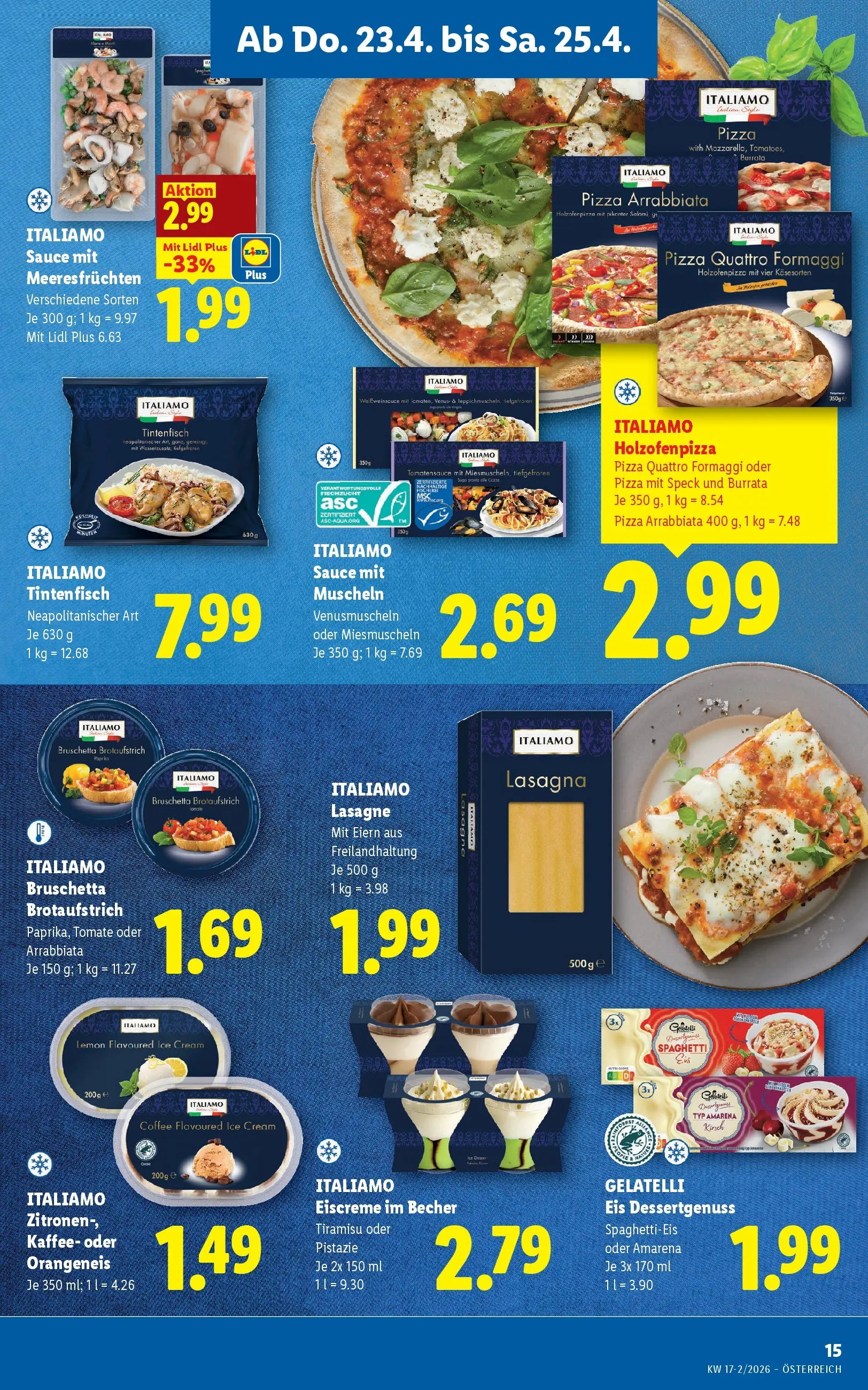 Lidl - Lidl ab 22.04.2026 - Angebote ab donnerstag | Seite: 17 | Produkte: Eis, Hajdina liszt, Kaffee, Pizza