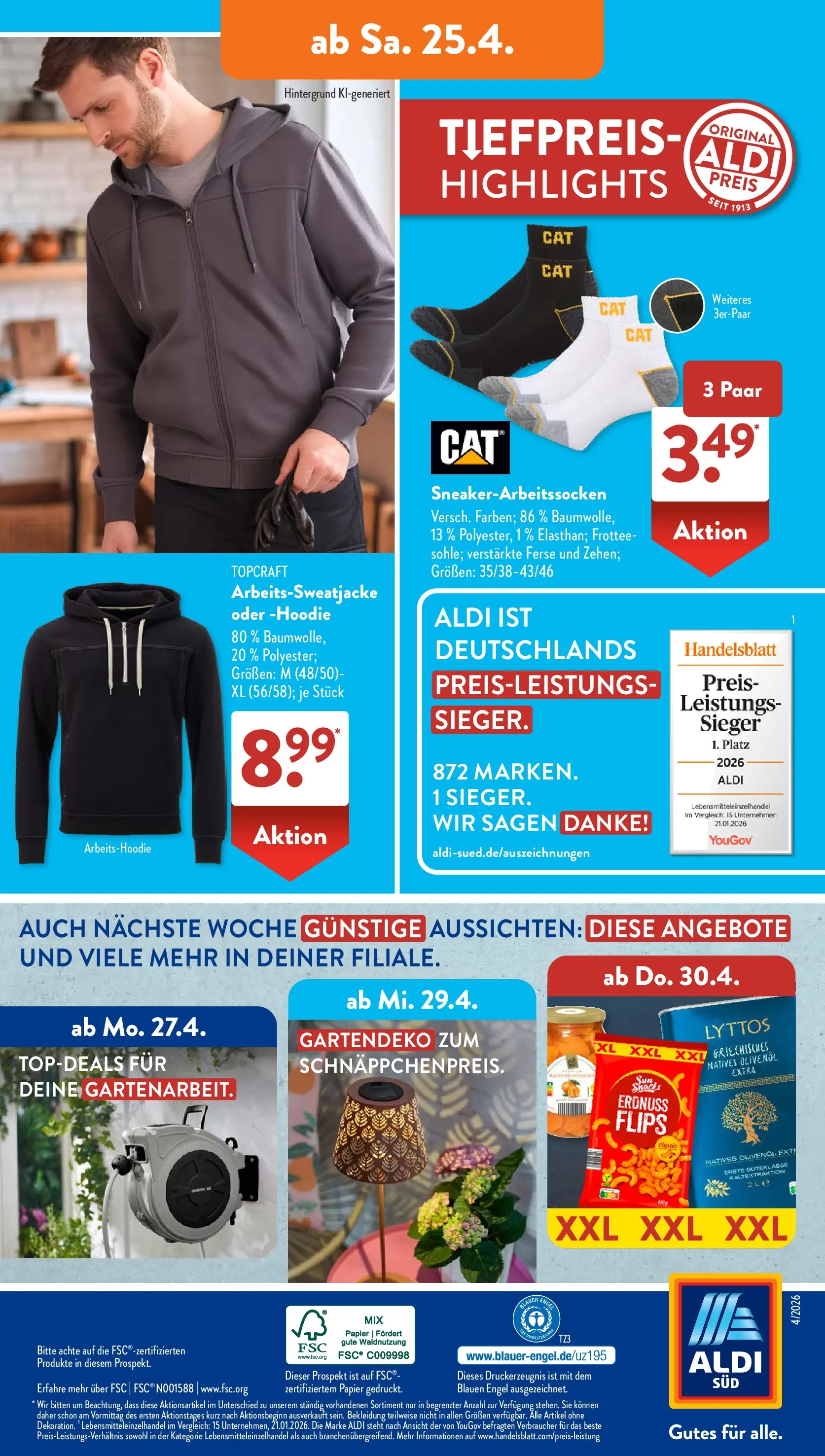 Aldi Süd Aktuelle Wochenangebote (ab 20.04.2026) zum Blättern | Seite: 28 | Produkte: Hoodie, Olivenol, Orangen, Bekleidung
