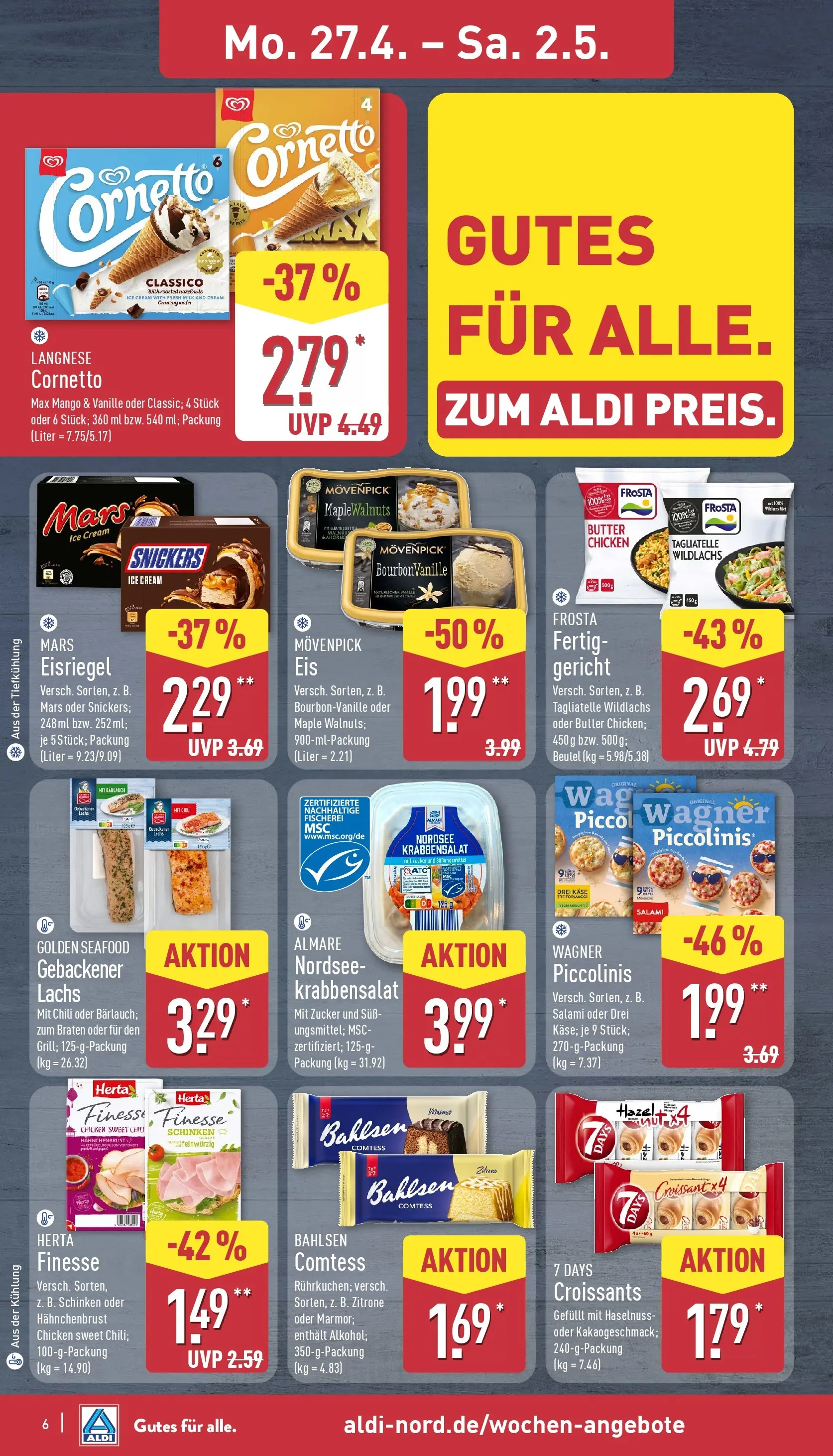 Aldi Wochenangebote (ab 27.04.2026) » Angebote Online | Seite: 6 | Produkte: Langnese, Mars, Frosta, Schinken