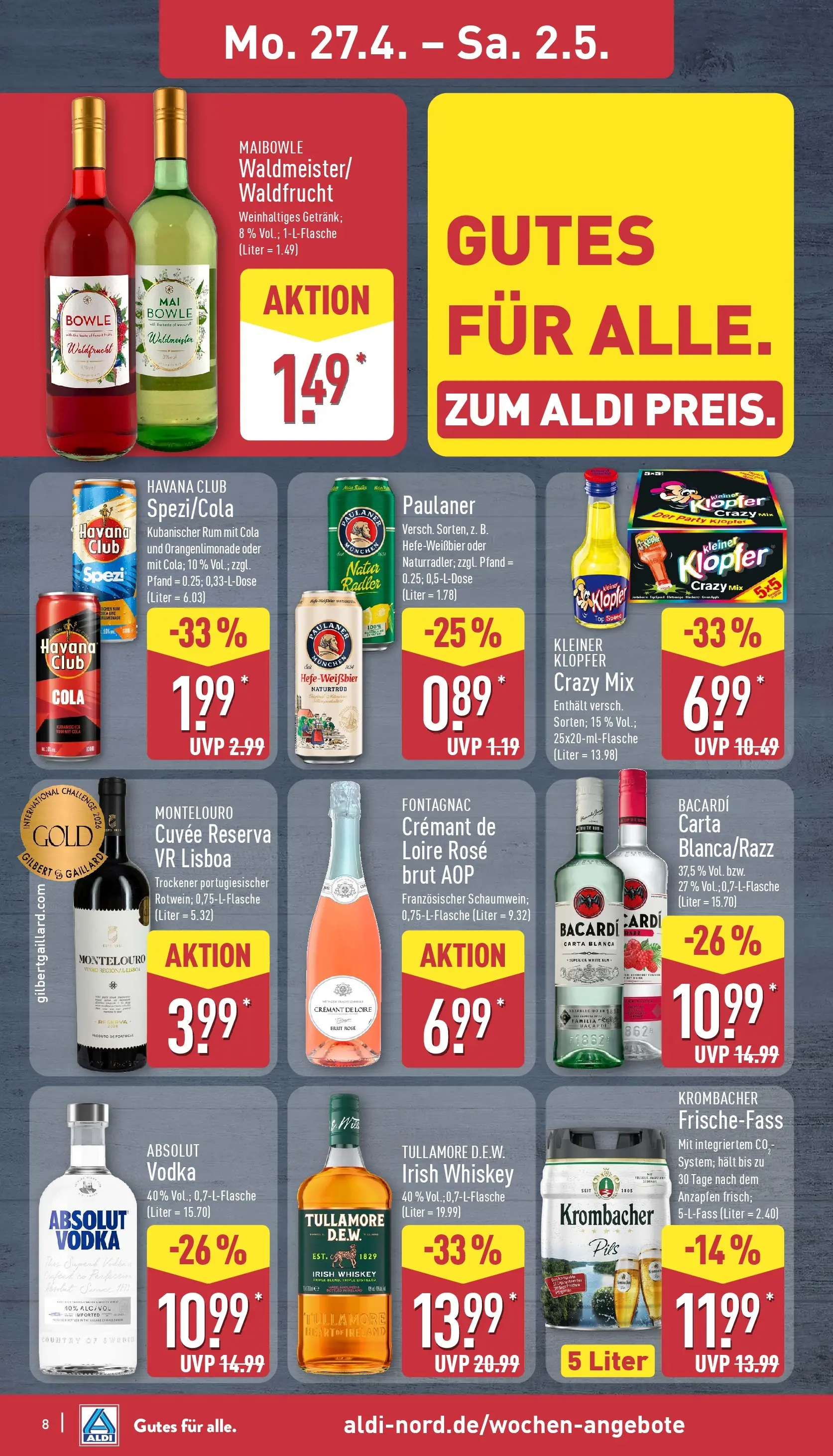 Aldi Wochenangebote (ab 27.04.2026) » Angebote Online | Seite: 8 | Produkte: Bacardi, Rum, Vodka, Whiskey