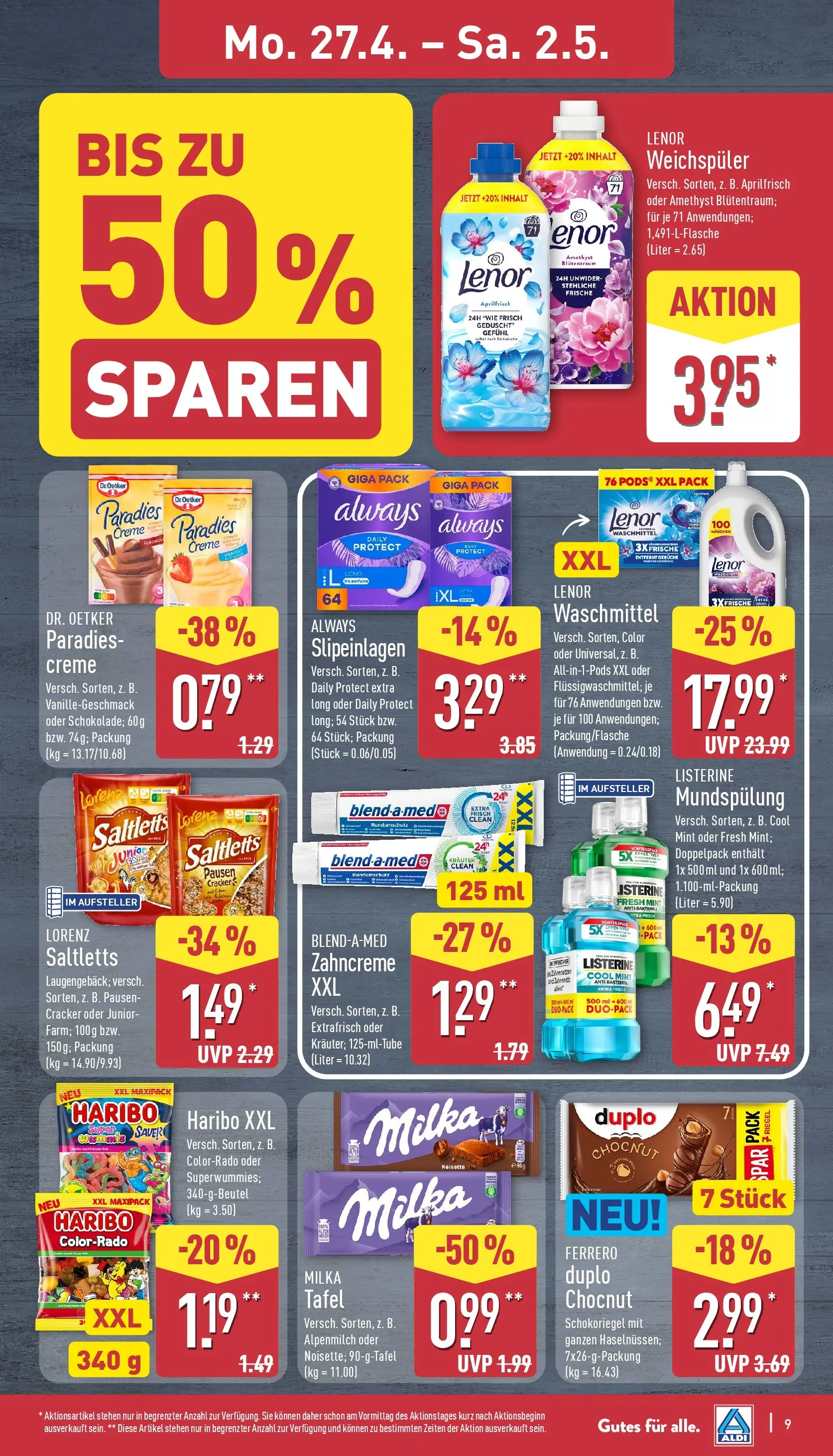Aldi Wochenangebote (ab 27.04.2026) » Angebote Online | Seite: 9 | Produkte: Haribo, Milka, Weichspüler, Listerine