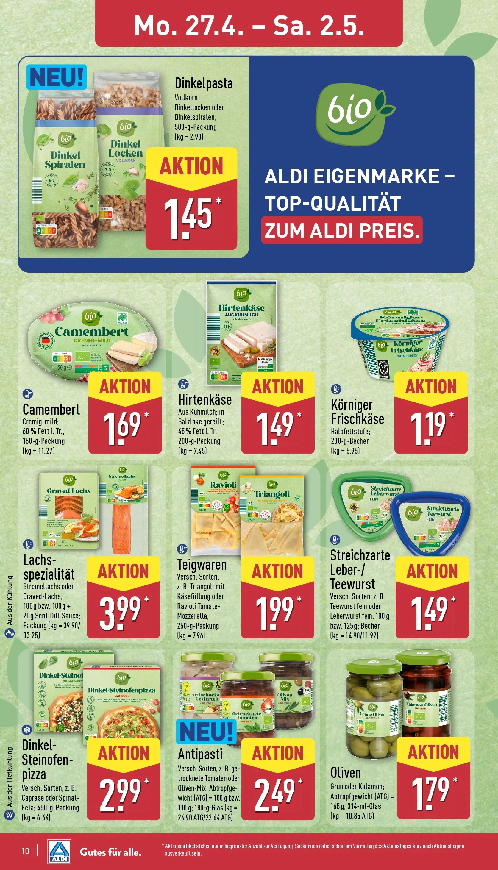 Aldi Wochenangebote (ab 27.04.2026) » Angebote Online | Seite: 10 | Produkte: Tomaten, Lachs, Pizza, Frischkase