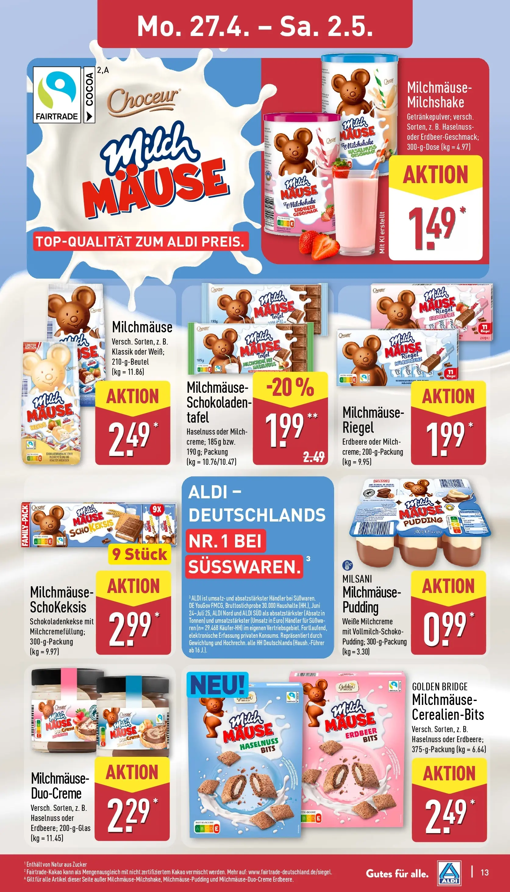 Aldi Wochenangebote (ab 27.04.2026) » Angebote Online | Seite: 13 | Produkte: Milch, Pudding, Creme, Zucker
