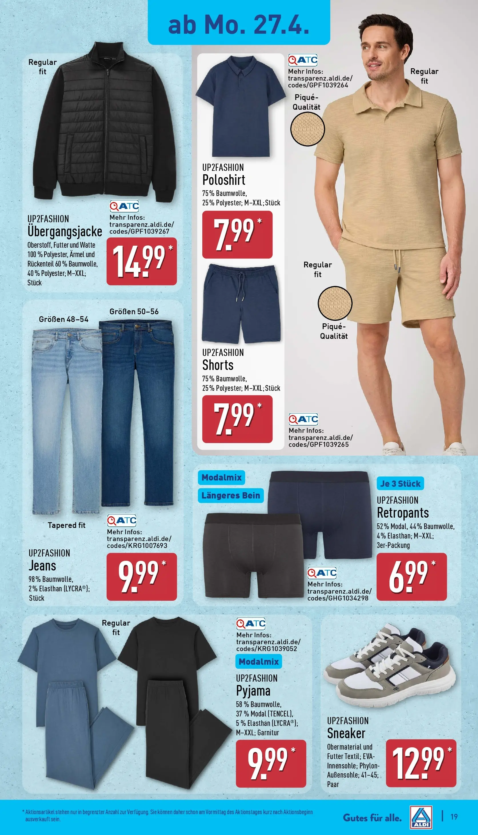 Aldi Wochenangebote (ab 27.04.2026) » Angebote Online | Seite: 19 | Produkte: Up2fashion, Poloshirt, Pyjama, Jeans