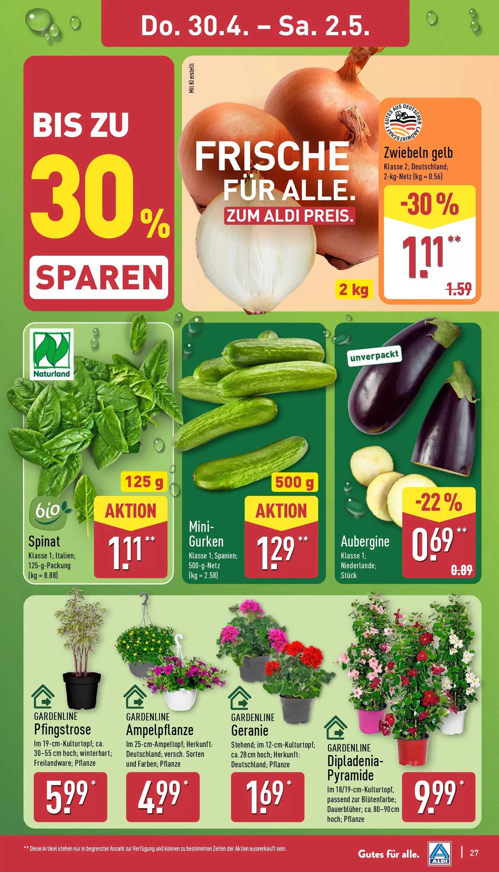 Aldi Wochenangebote (ab 27.04.2026) » Angebote Online | Seite: 27 | Produkte: Zwiebeln, Aubergine, Gurken