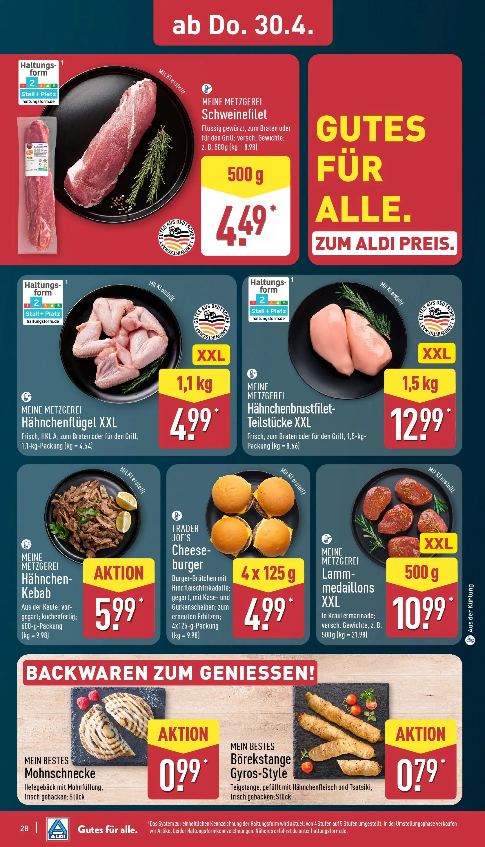 Aldi Wochenangebote (ab 27.04.2026) » Angebote Online | Seite: 28 | Produkte: Hahnchen, Käse, Burger, Schweinefilet