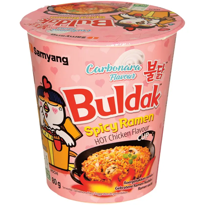 Ramen mit Hot Chicken- & Carbonara-Geschmack mit Zuckern und S&uuml;ssungsmittel