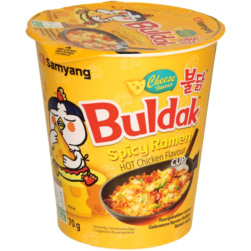 Ramen mit Hot Chicken- & K&auml;se-Geschmack mit Zuckern und S&uuml;ssungsmittel