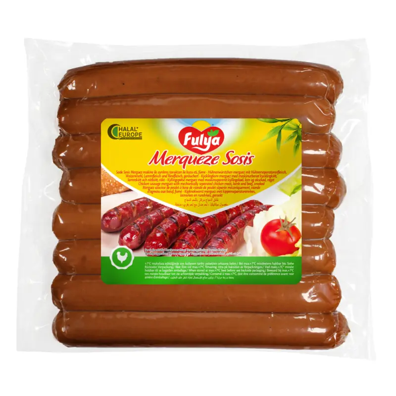 H&uuml;hnerw&uuml;rstchen merguez mit H&uuml;hnerseparatorenfleisch, Weizenmehl, Lammfleisch und Rindfleisch, ger&auml;uchert
