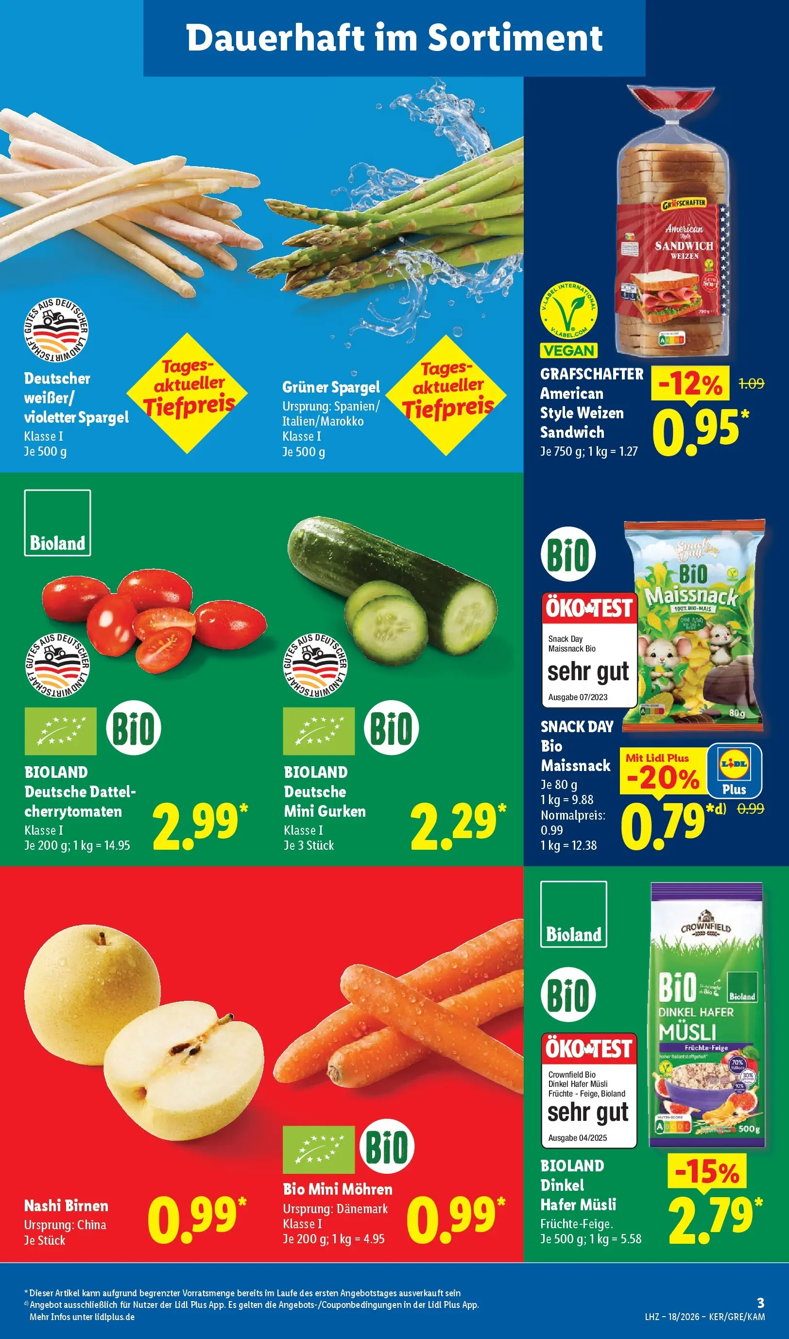 Lidl Prospekt Zülpich (ab 27.04.2026) zum Blättern » Angebote | Seite: 5 | Produkte: Musli, Spargel, Dattel, Gurken