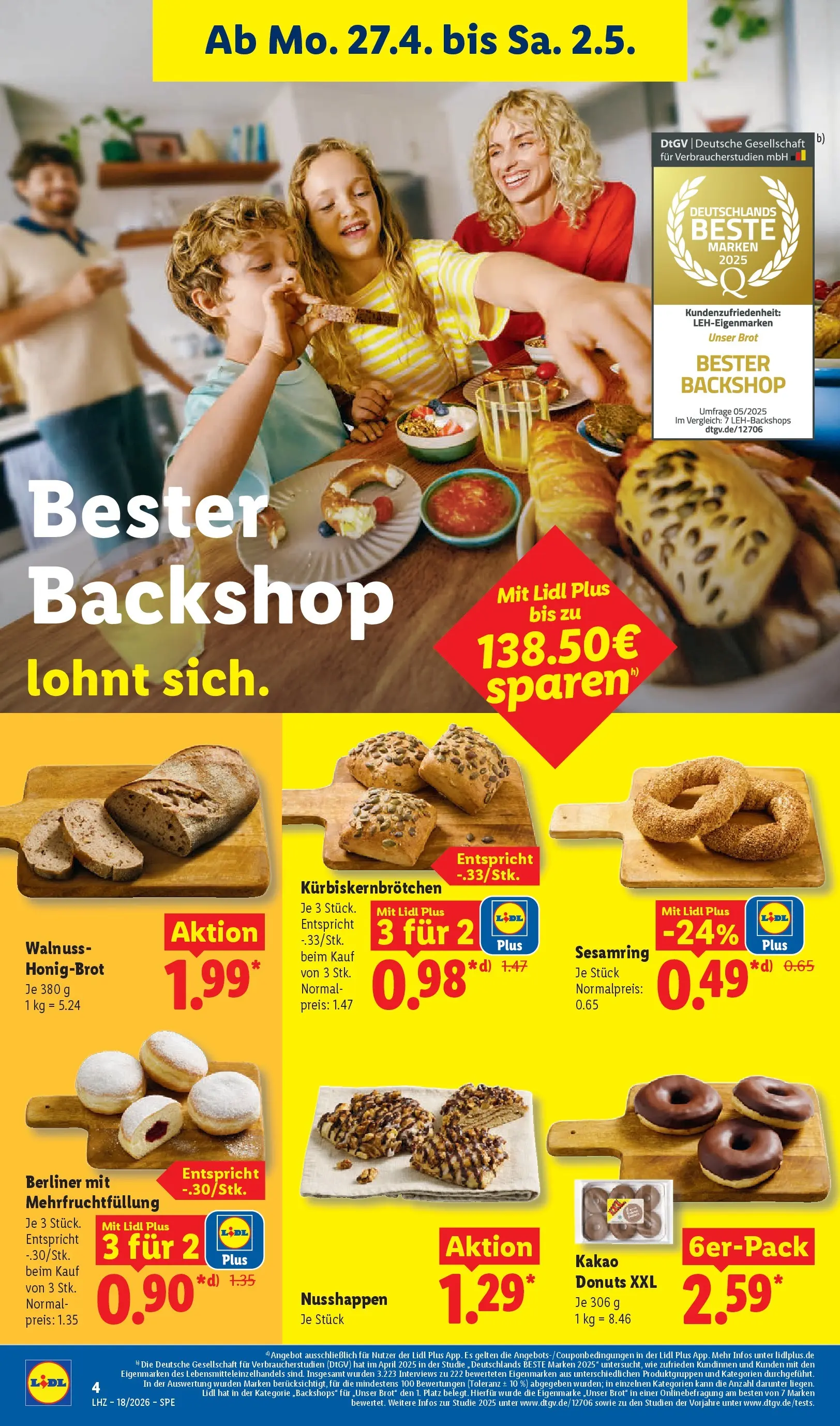 Lidl Prospekt Ilvesheim (ab 27.04.2026) zum Blättern » Angebote | Seite: 10 | Produkte: Berliner, Donuts, Brot