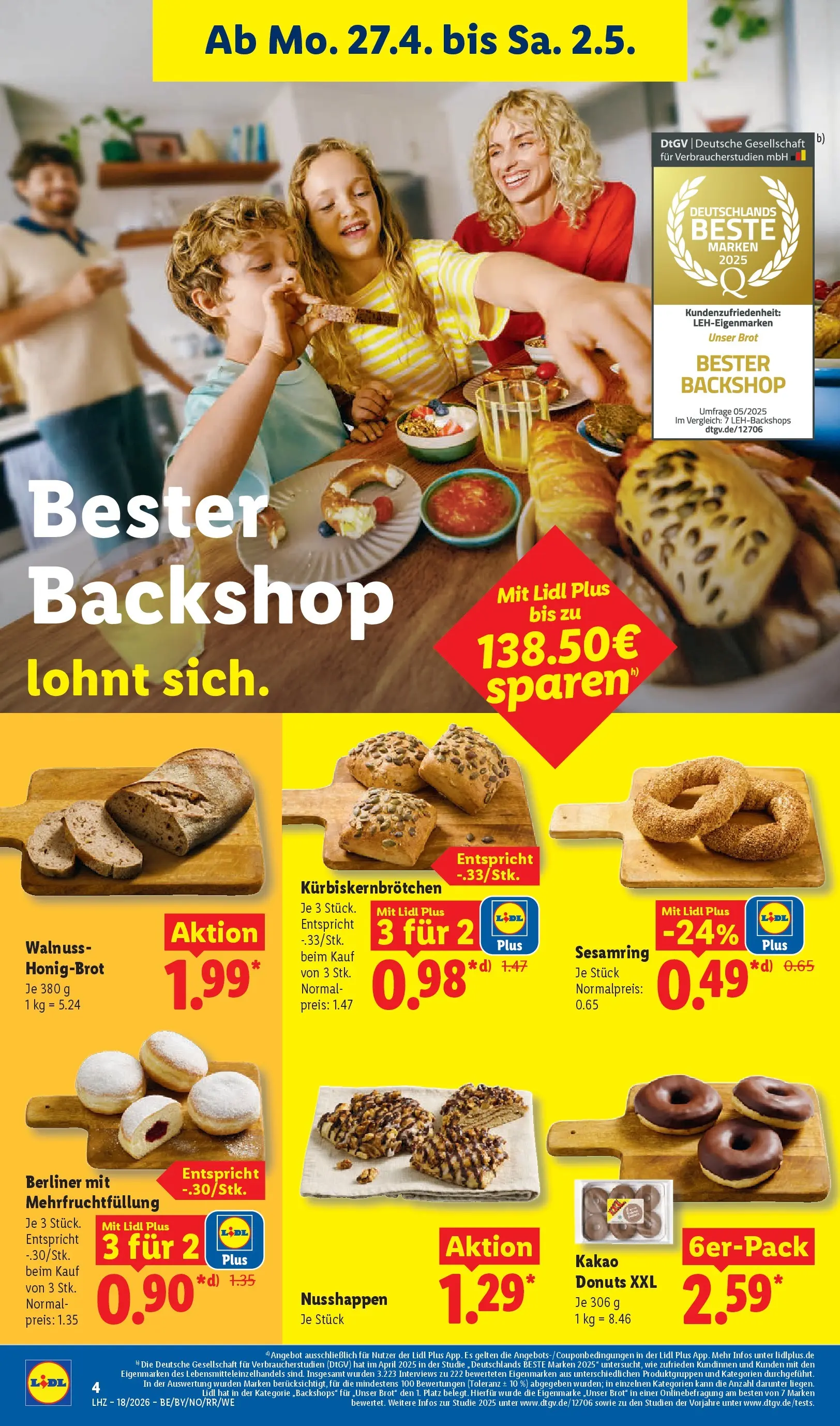 Lidl Prospekt Bergisch Gladbach (ab 27.04.2026) zum Blättern » Angebote | Seite: 10 | Produkte: Berliner, Donuts, Brot