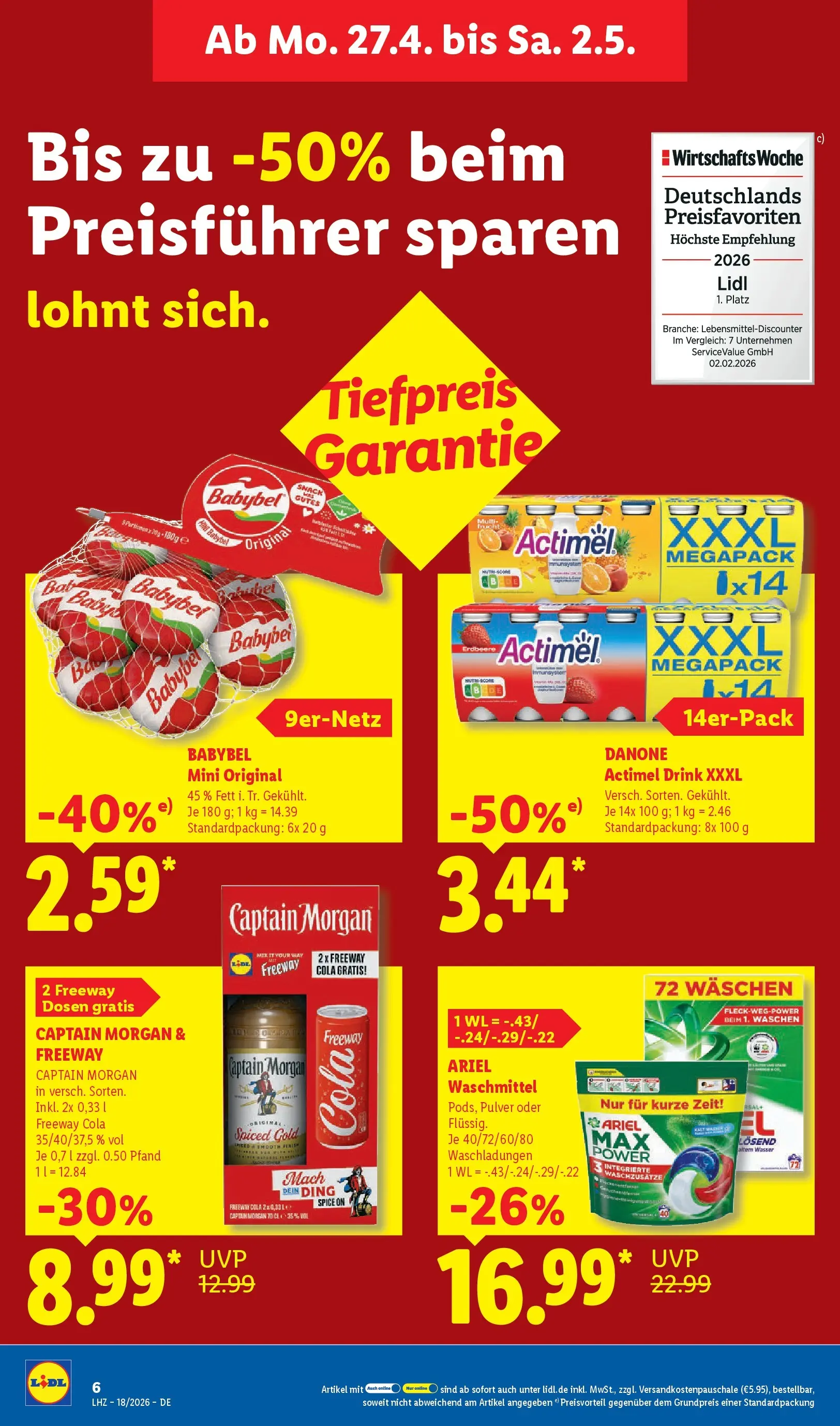 Lidl Prospekt Bergisch Gladbach (ab 27.04.2026) zum Blättern » Angebote | Seite: 14 | Produkte: Cola, Ariel, Waschmittel, Captain morgan
