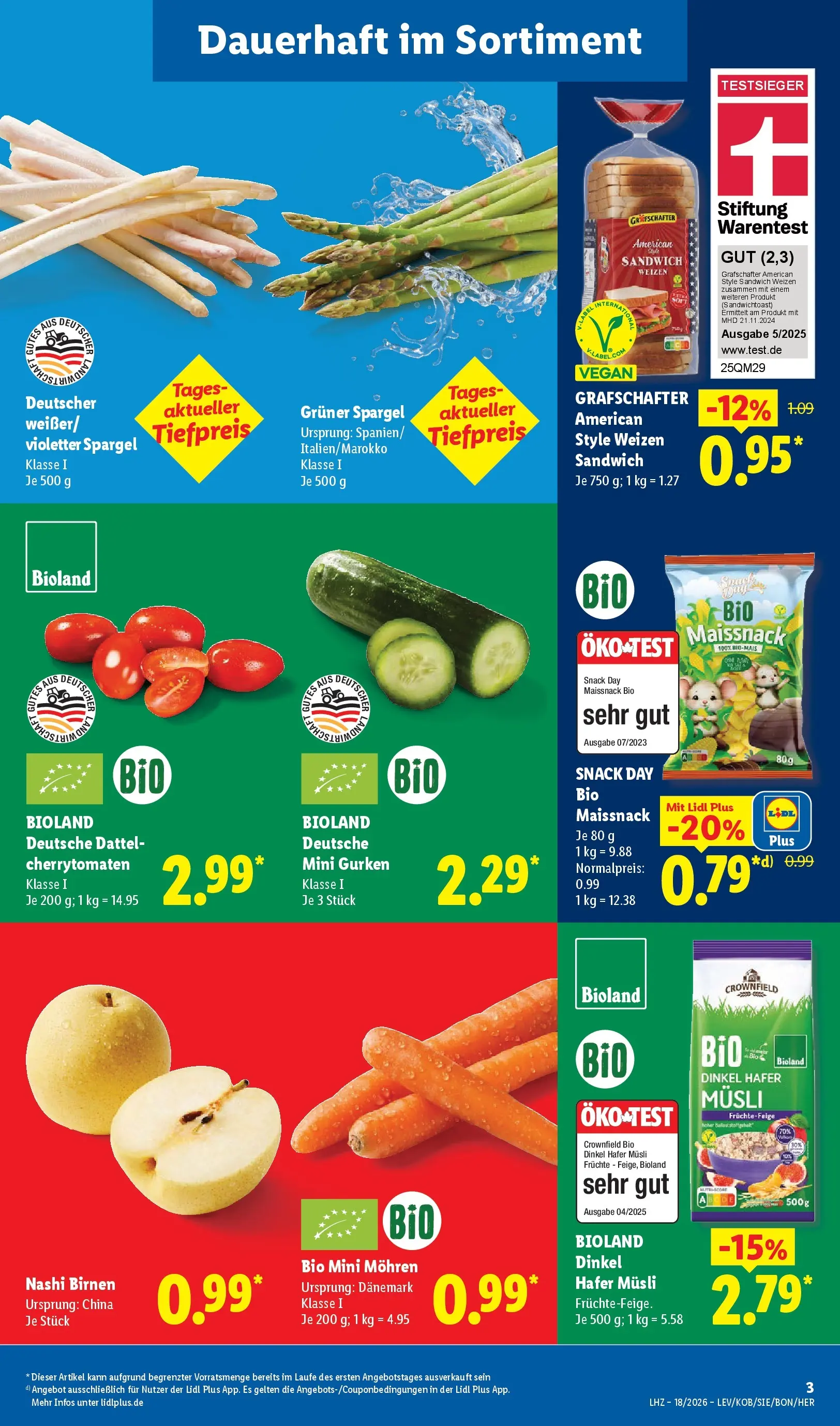 Lidl Prospekt Bergisch Gladbach (ab 27.04.2026) zum Blättern » Angebote | Seite: 5 | Produkte: Musli, Spargel, Dattel, Gurken