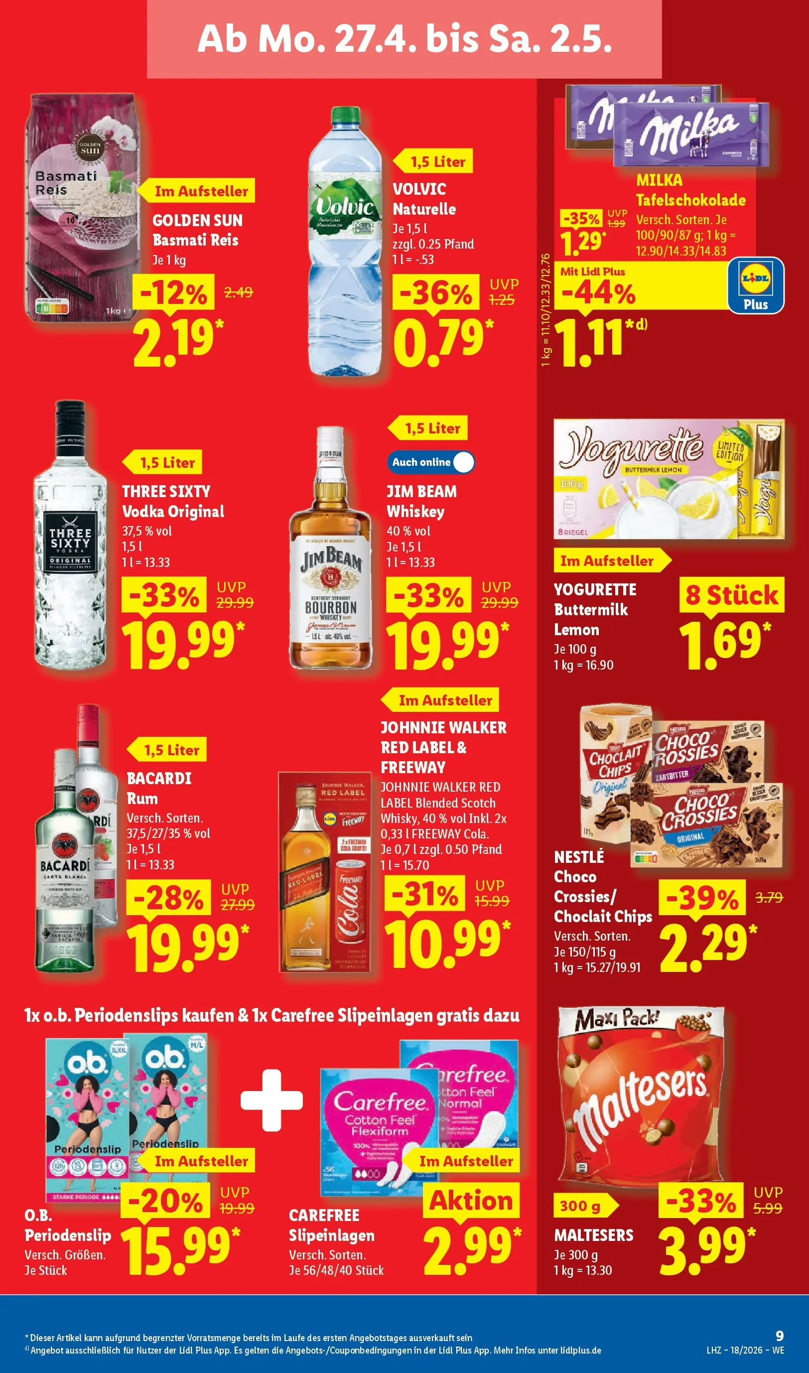 Lidl Prospekt Rheinbrohl (ab 27.04.2026) zum Blättern » Angebote | Seite: 17 | Produkte: Jim beam, Reis, Volvic, Whiskey