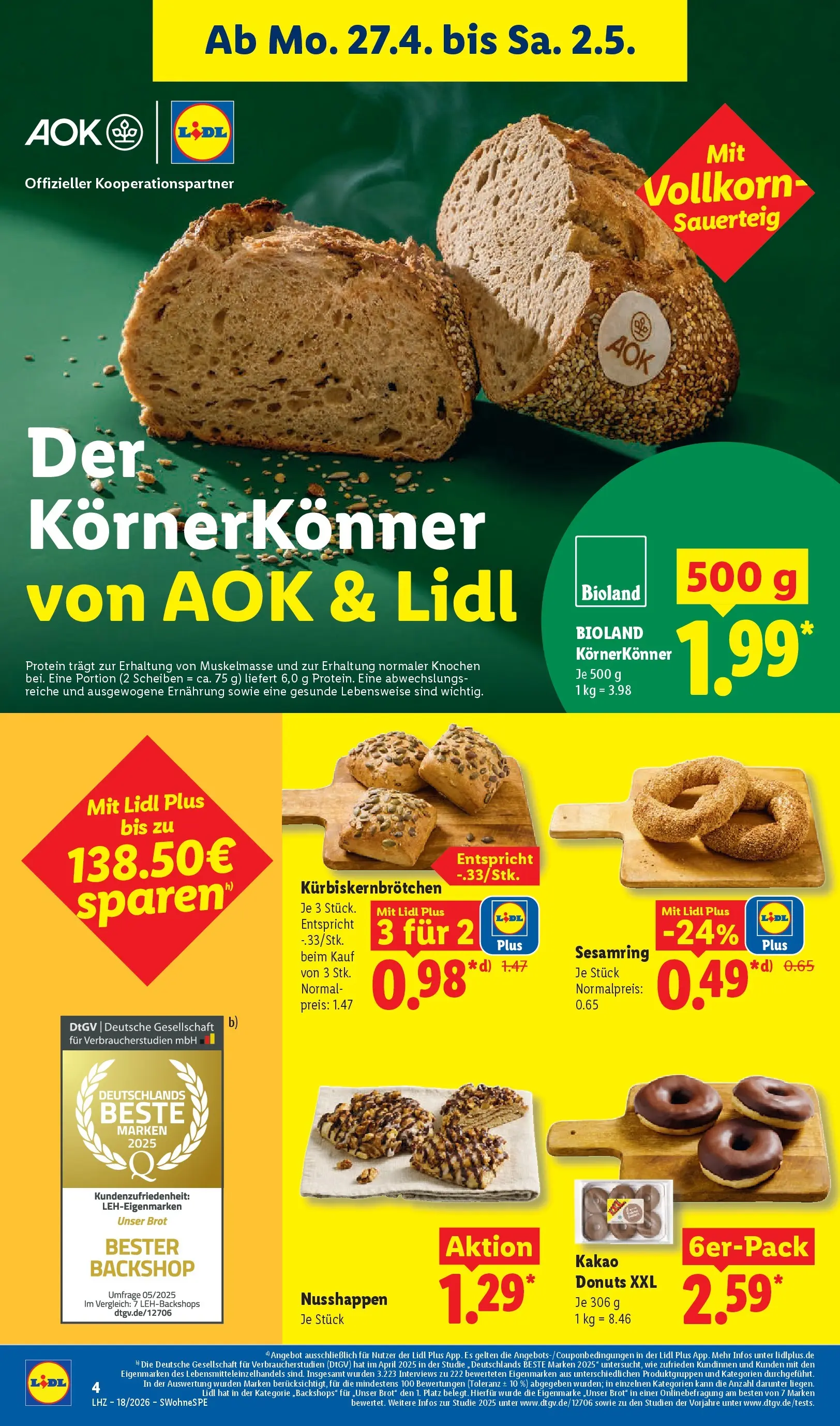 Lidl Prospekt Villingen-schwenningen (ab 27.04.2026) zum Blättern » Angebote | Seite: 10 | Produkte: Donuts, Brot
