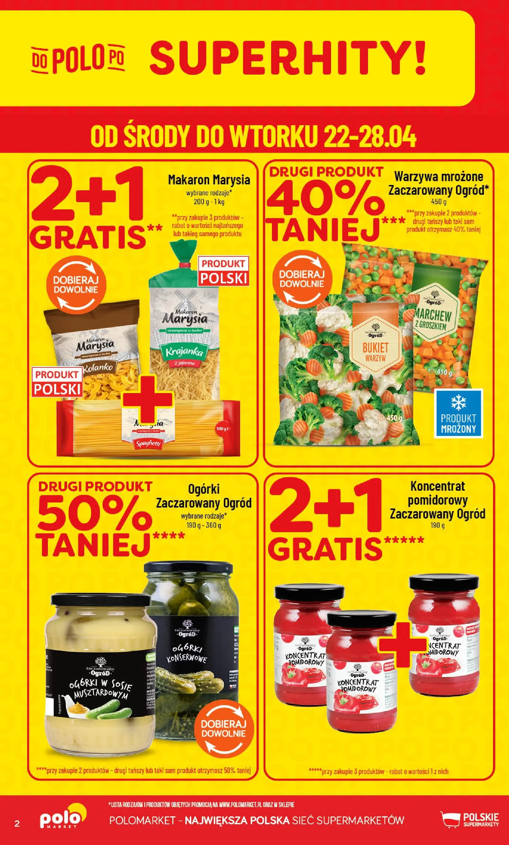 Nowa POLOmarket gazetka od jutra 22.04.2026 | Strona: 2 | Produkty: Makaron, Ogórki, Warzywa