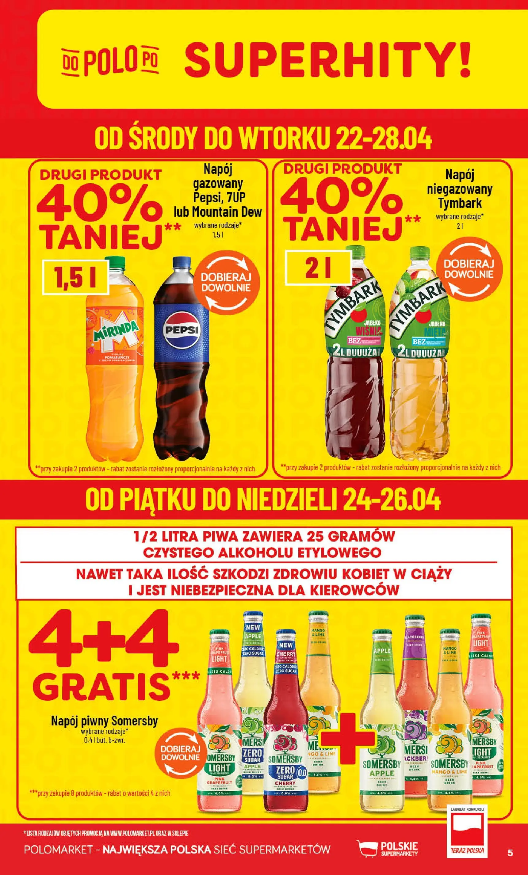 Nowa POLOmarket gazetka od jutra 22.04.2026 | Strona: 5 | Produkty: Mango, Pepsi, Somersby