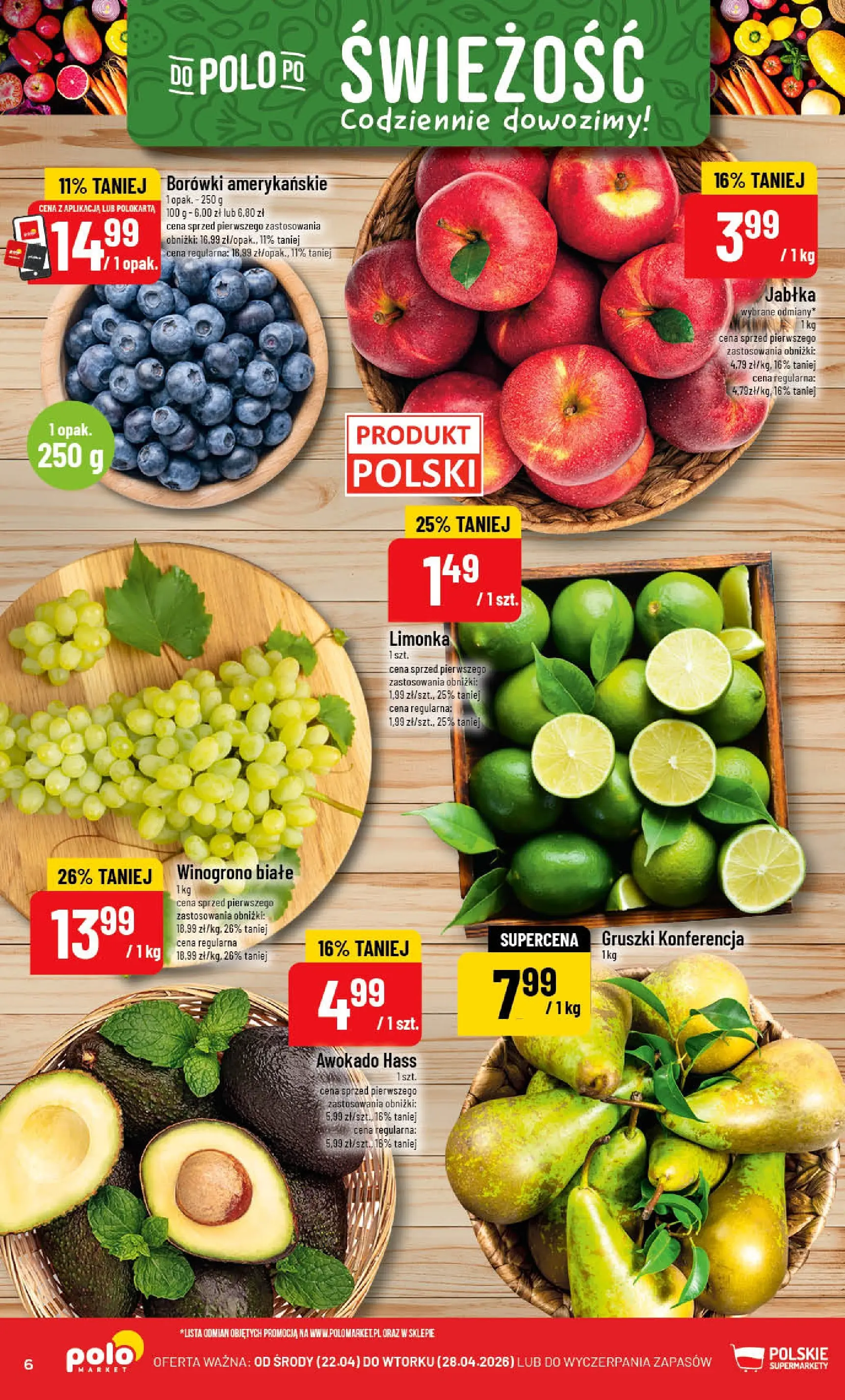 Nowa POLOmarket gazetka od jutra 22.04.2026 | Strona: 6 | Produkty: Limonka, Winogrono, Awokado