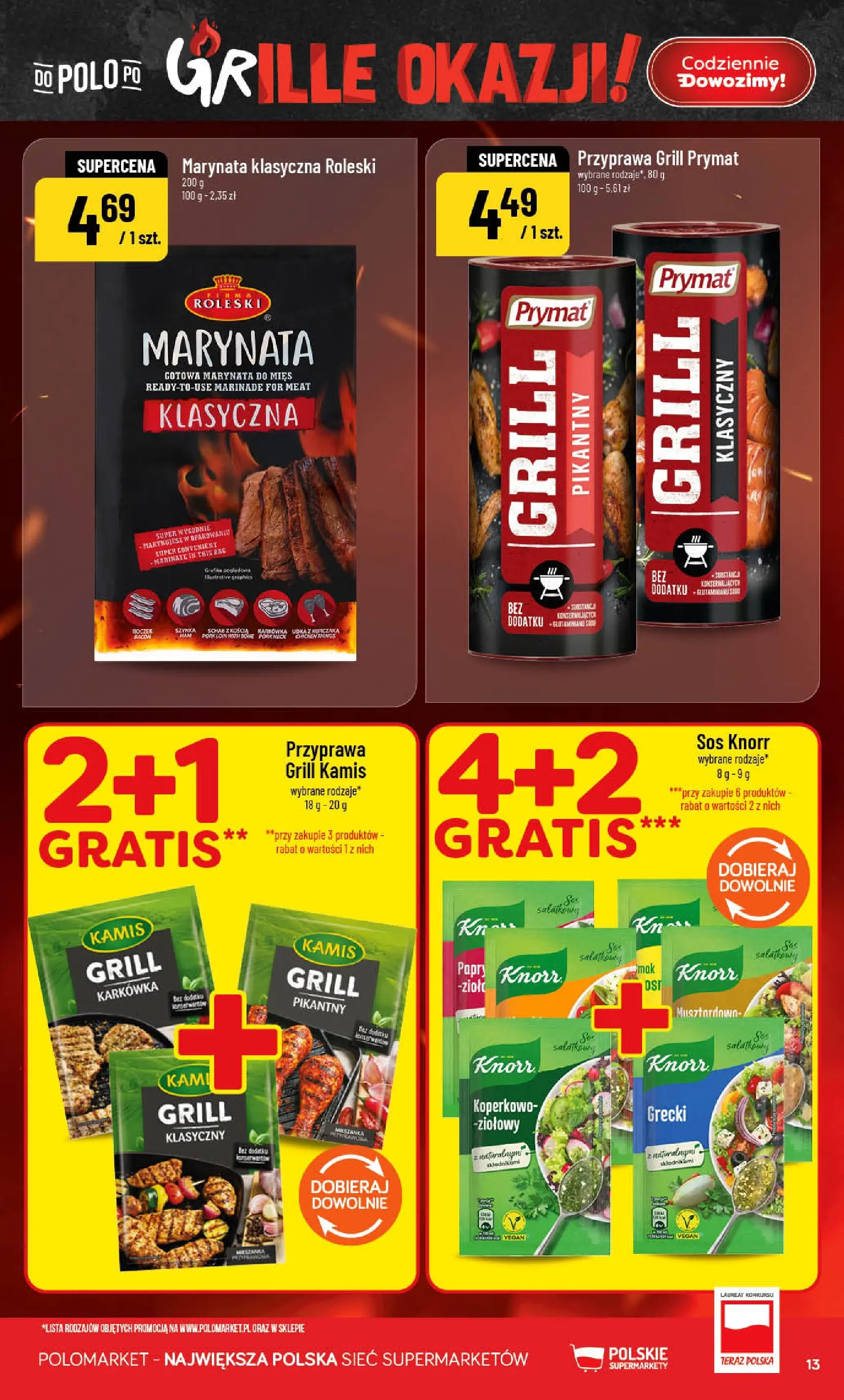 Nowa POLOmarket gazetka od jutra 22.04.2026 | Strona: 13 | Produkty: Karkówka, Grill, Szynka, Boczek