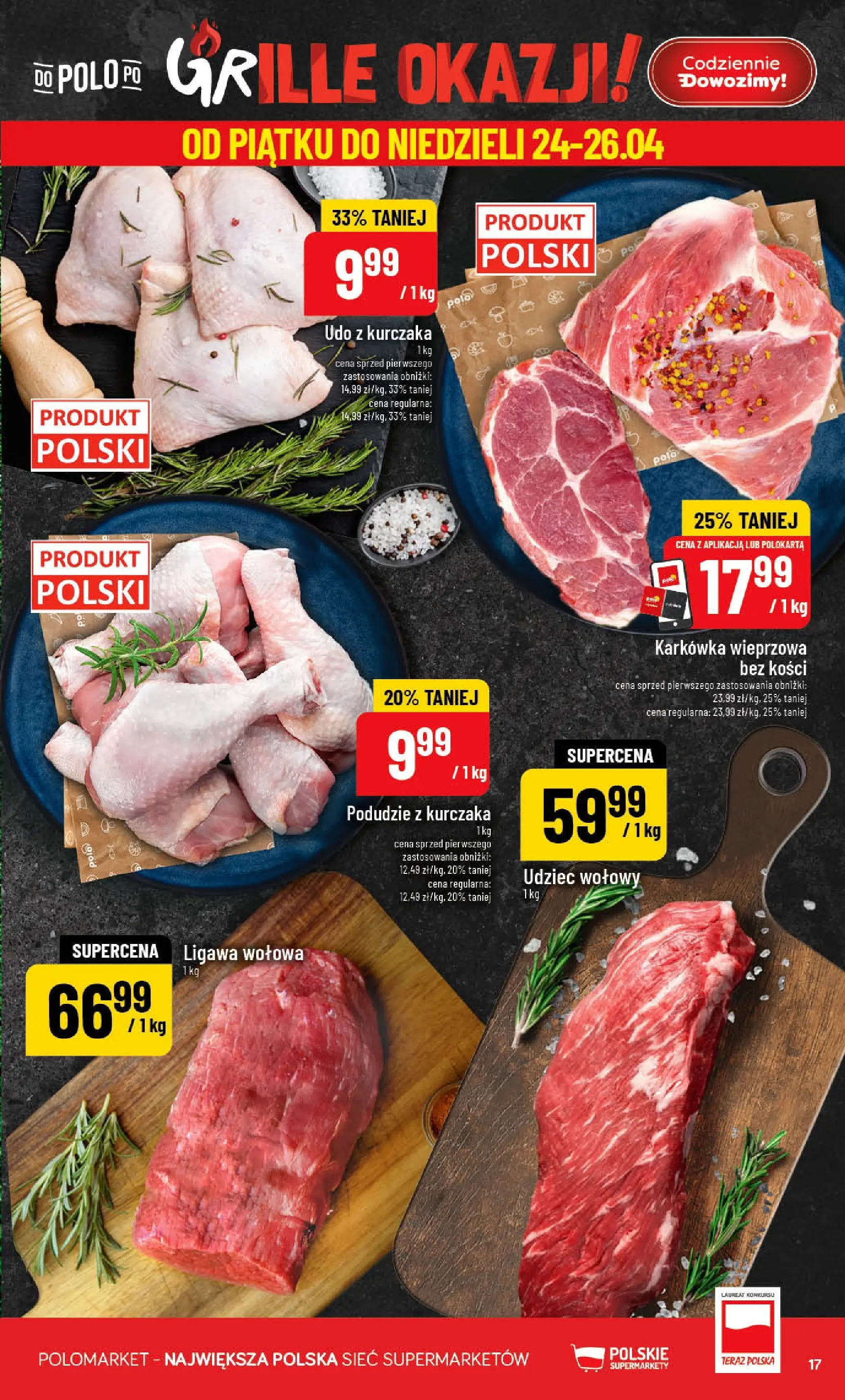 Nowa POLOmarket gazetka od jutra 22.04.2026 | Strona: 17 | Produkty: Karkówka, Karkówka wieprzowa, Podudzie z kurczaka